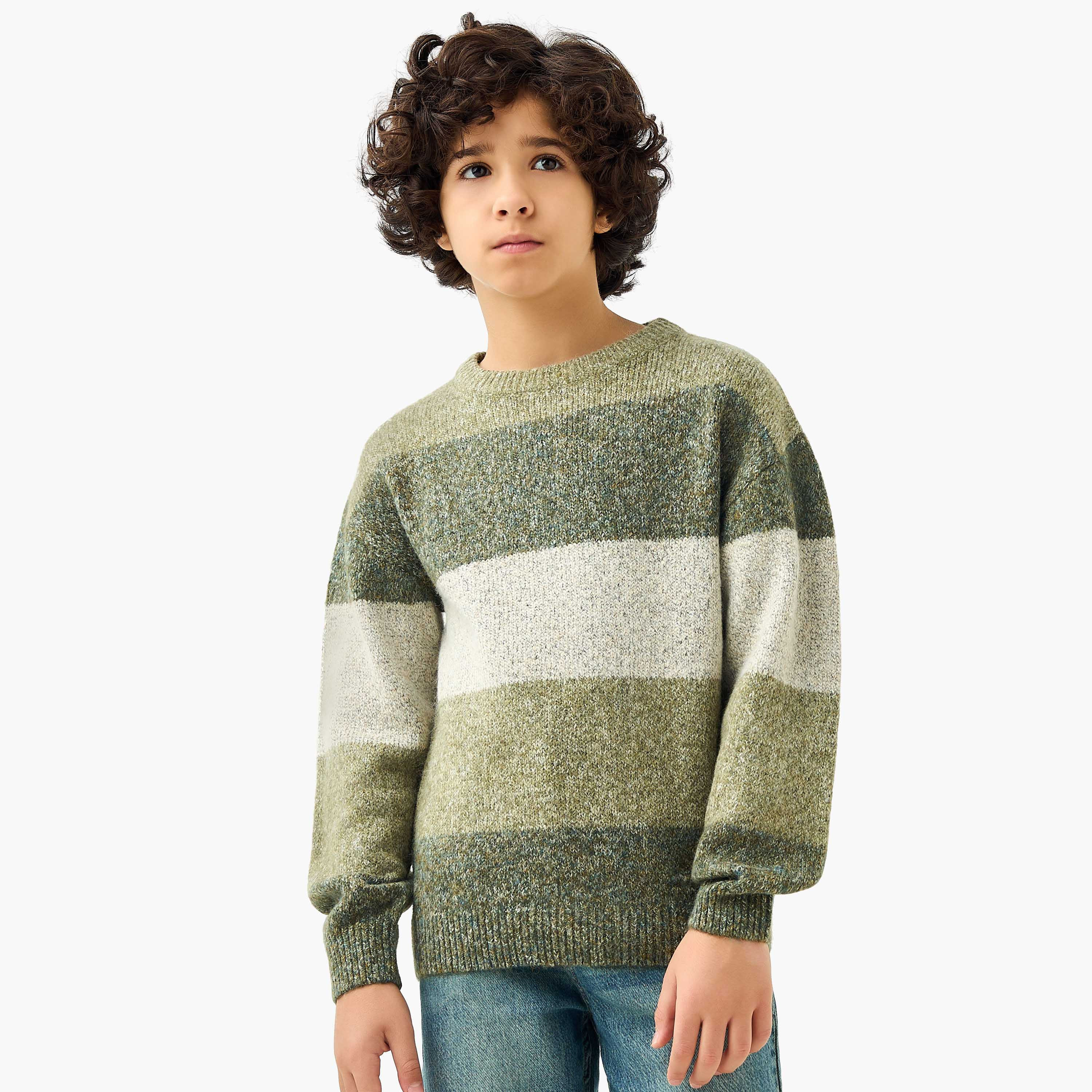 بلوفر مخطط بياقة ضيقة وأكمام طويلة من جونيورز-boys-clothing-jumpersandcardigans-image-1