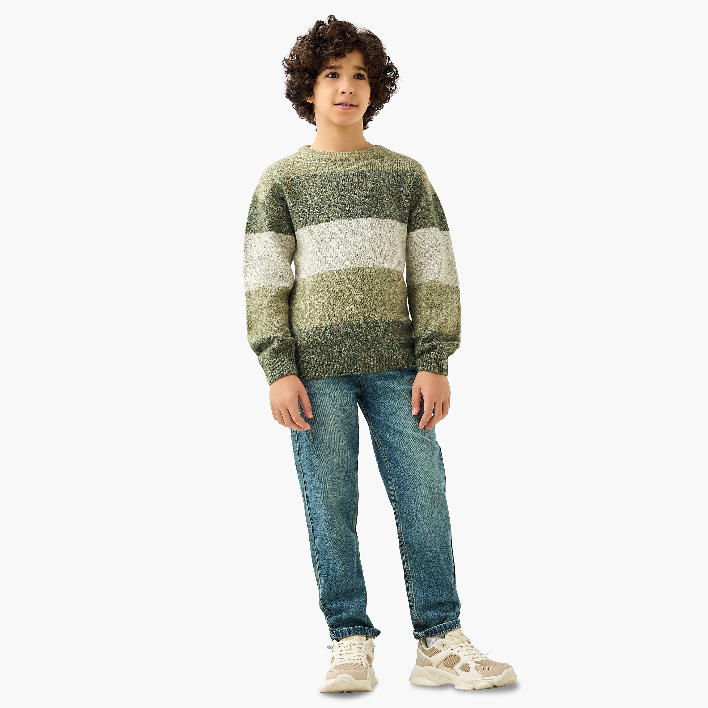 بلوفر مخطط بياقة ضيقة وأكمام طويلة من جونيورز-boys-clothing-jumpersandcardigans-image-2
