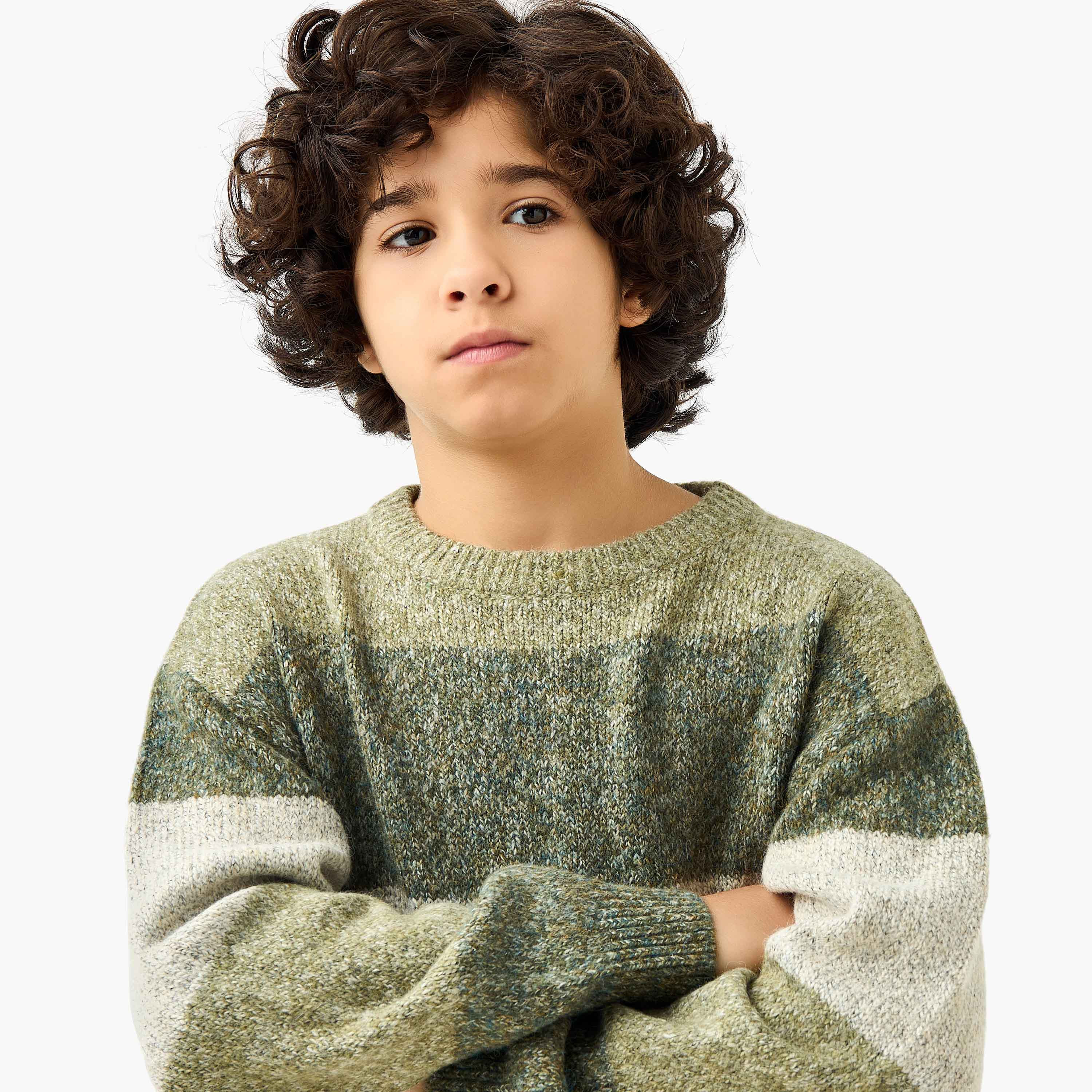 بلوفر مخطط بياقة ضيقة وأكمام طويلة من جونيورز-boys-clothing-jumpersandcardigans-image-4