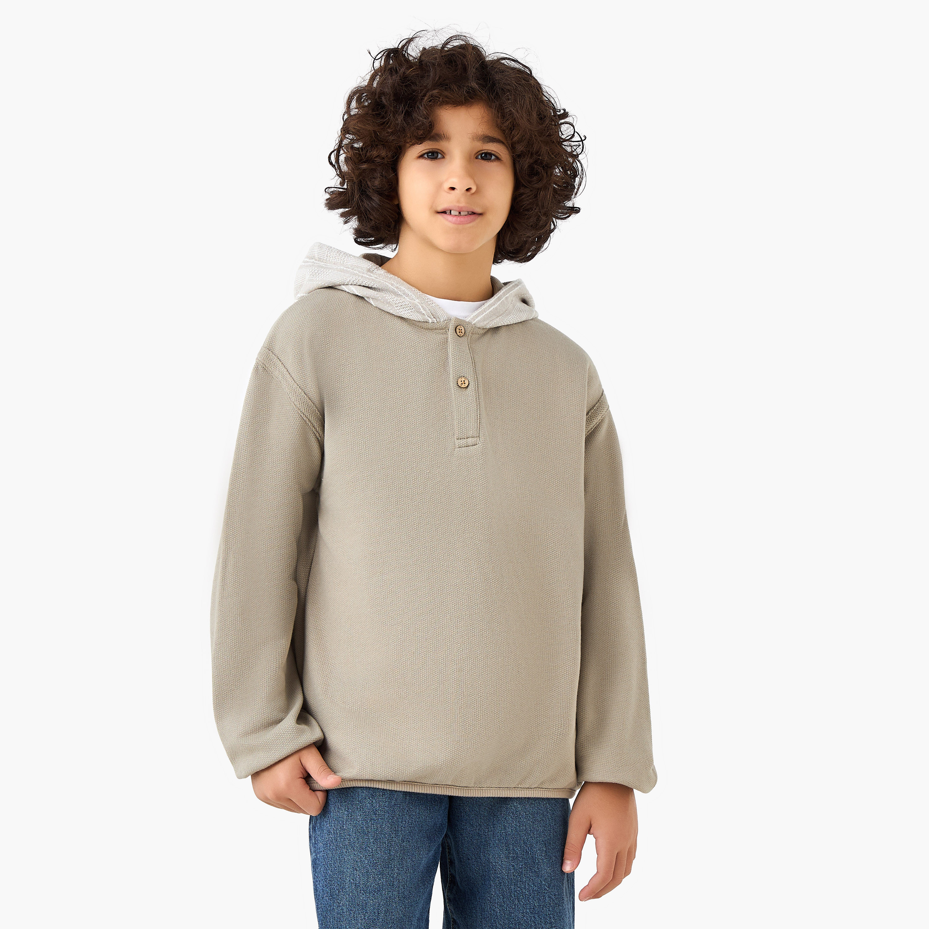 Eligo Solid Hooded Pullover with Button Detail-boys-clothing-jumpersandcardigans-image-1