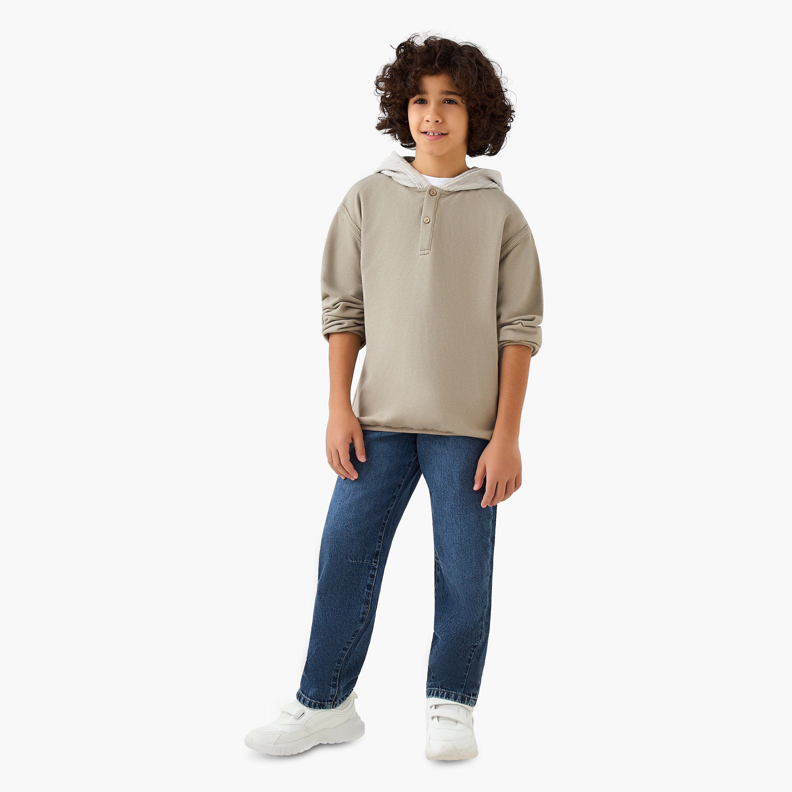 Eligo Solid Hooded Pullover with Button Detail-boys-clothing-jumpersandcardigans-image-2