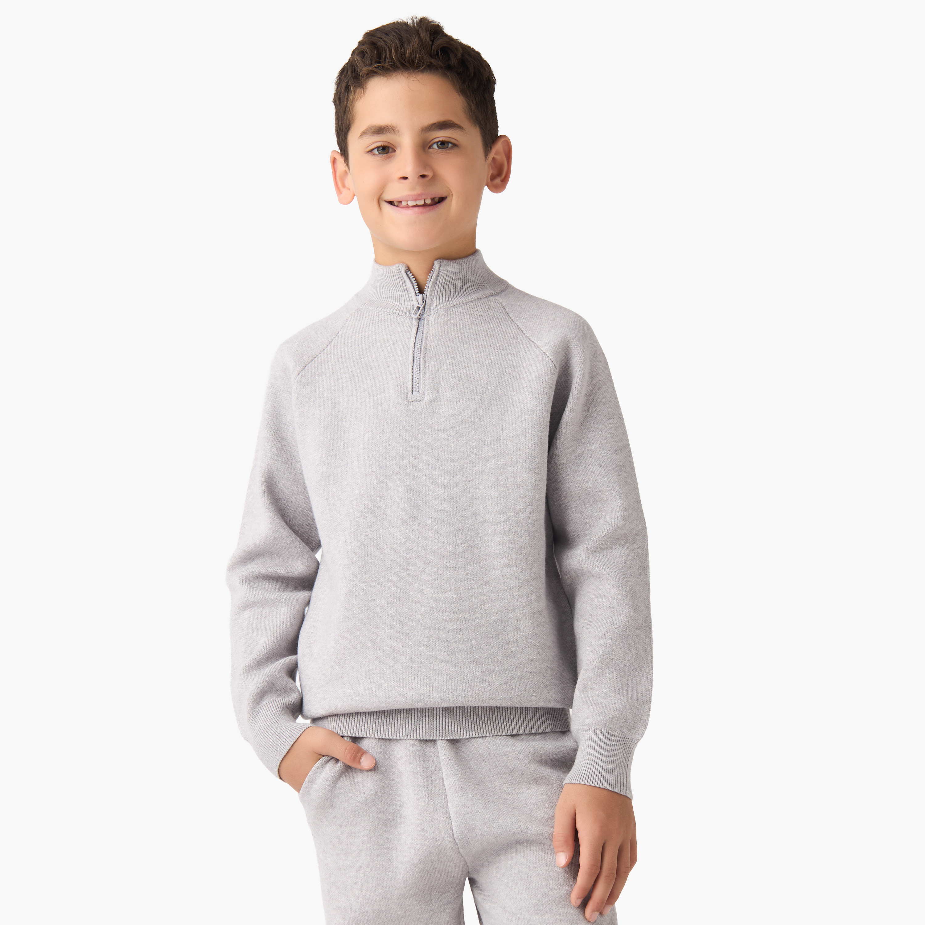 Eligo Boys Sweater and Joggers Set with Half-Zip - Viscose Blend - Long Sleeves - High Neck-boys-clothing-setsandcoords-image-2