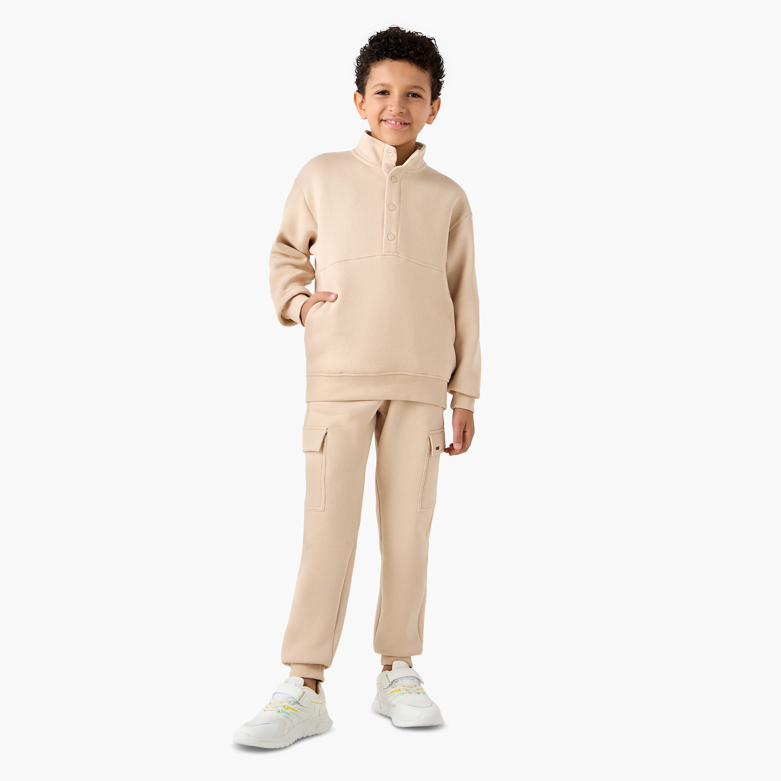 Eligo Solid High Neck Sweatshirt and Joggers Set-boys-clothing-setsandcoords-image-1