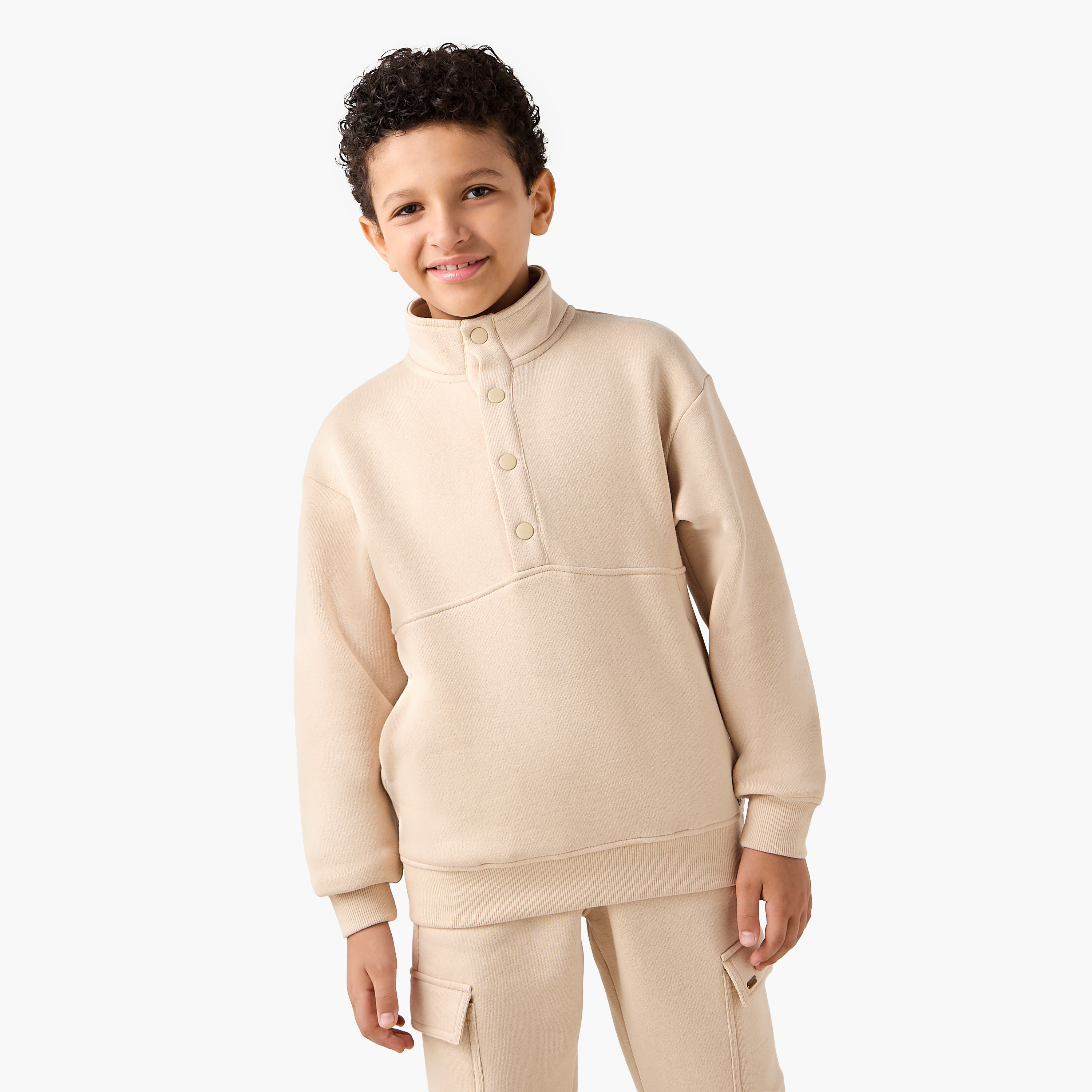 Eligo Solid High Neck Sweatshirt and Joggers Set-boys-clothing-setsandcoords-image-2