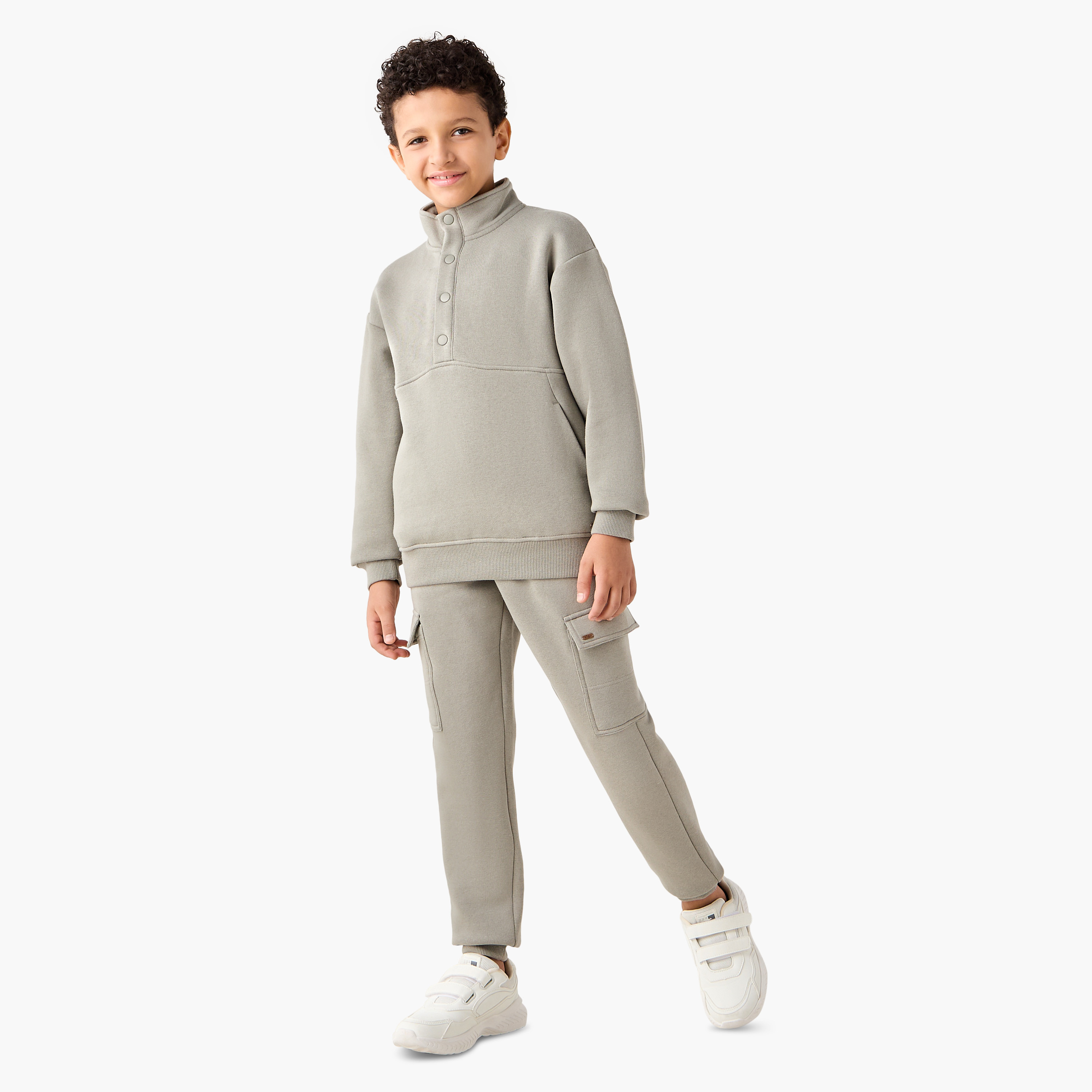 Eligo Solid High Neck Sweatshirt and Joggers Set-boys-clothing-setsandcoords-image-1