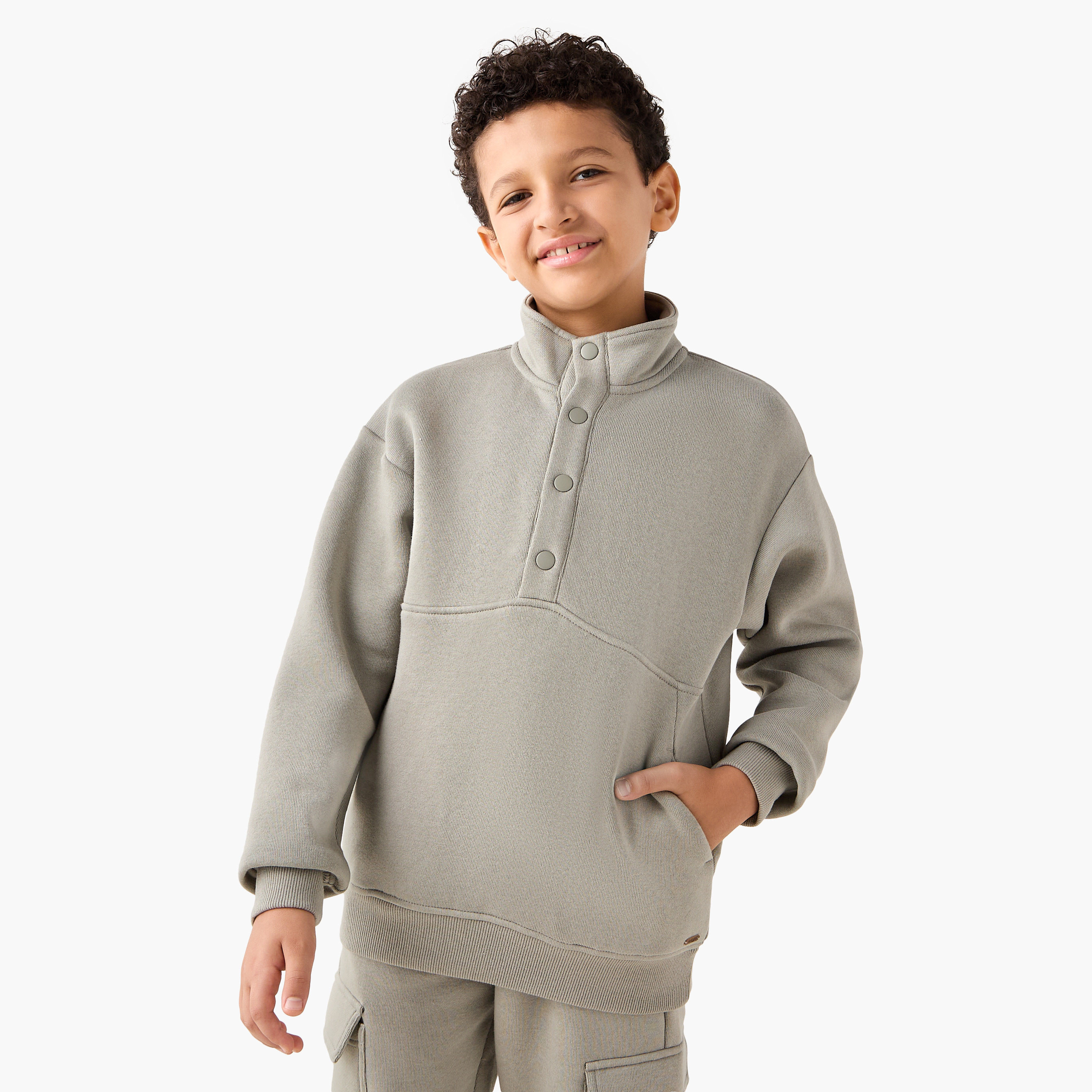 Eligo Solid High Neck Sweatshirt and Joggers Set-boys-clothing-setsandcoords-image-2