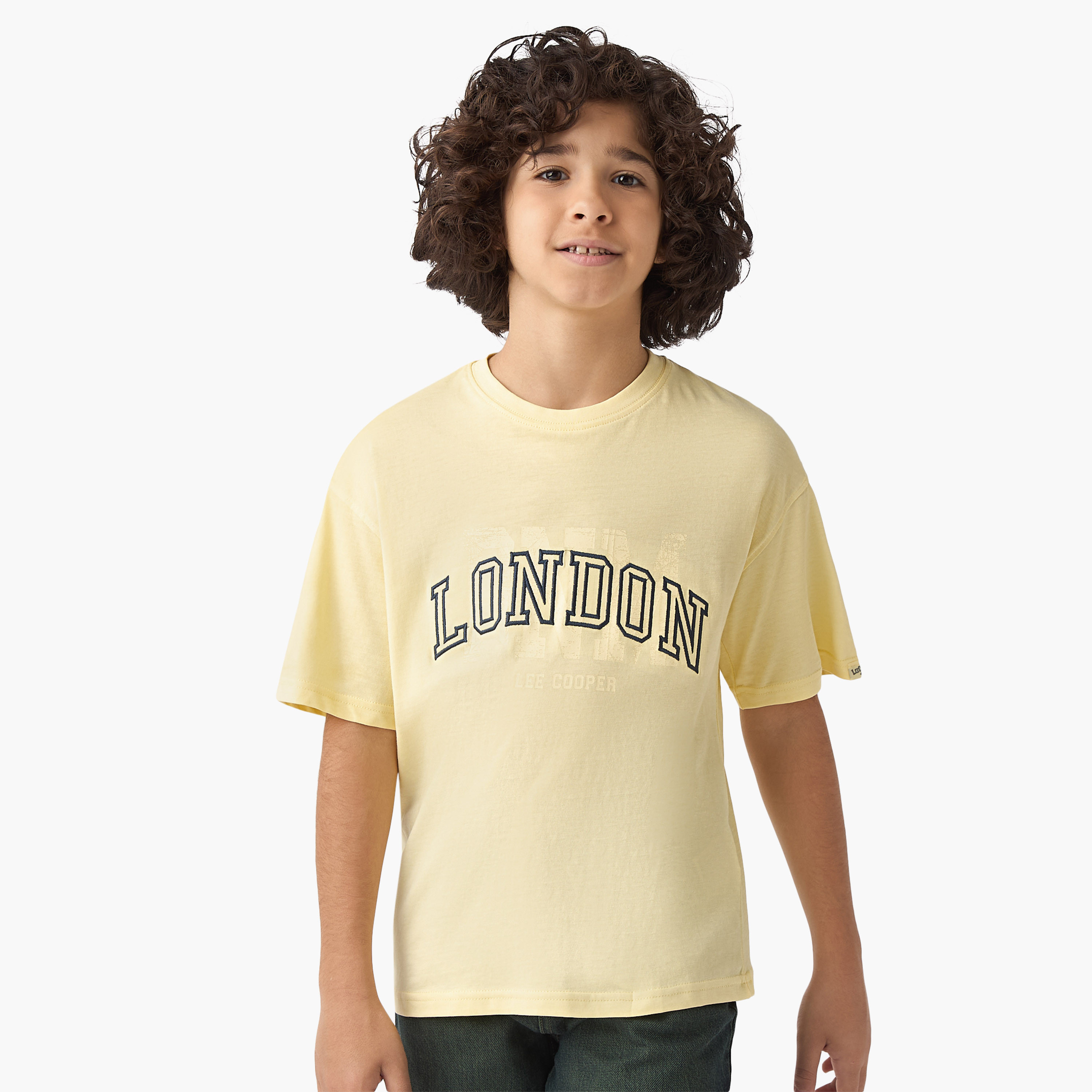 Lee Cooper Typographic Embroidered T-shirt with Short Sleeves-boys-clothing-tshirtsandpolos-image-1