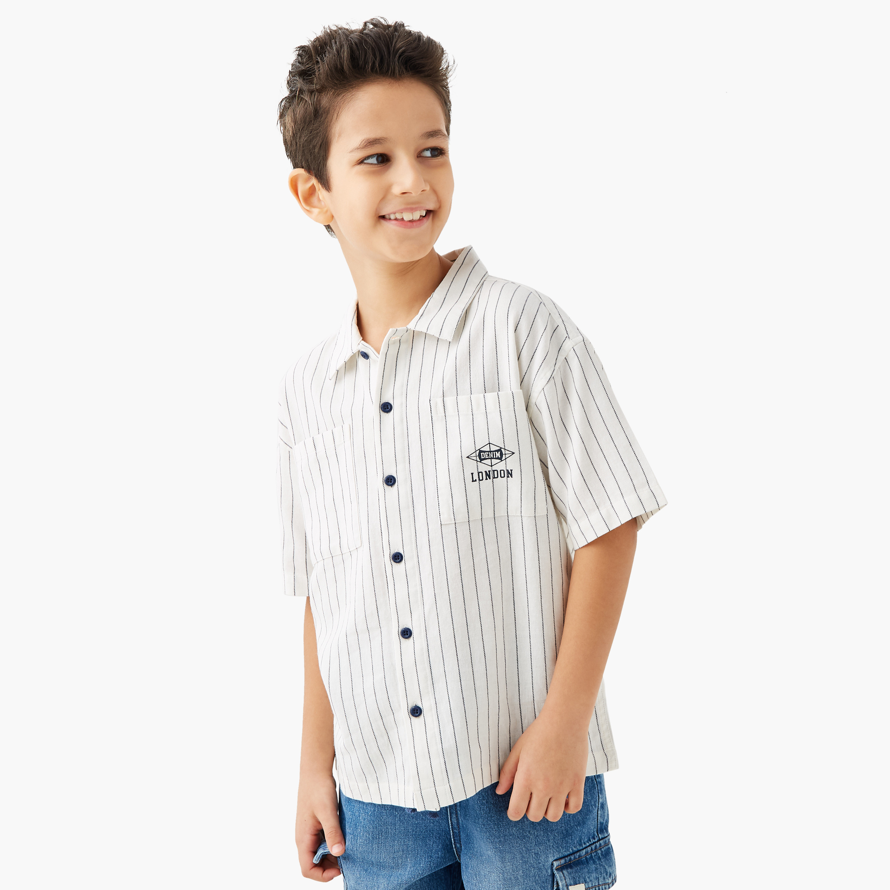 Lee Cooper Striped Shirt with Pocket and Short Sleeves-boys-clothing-shirts-image-1