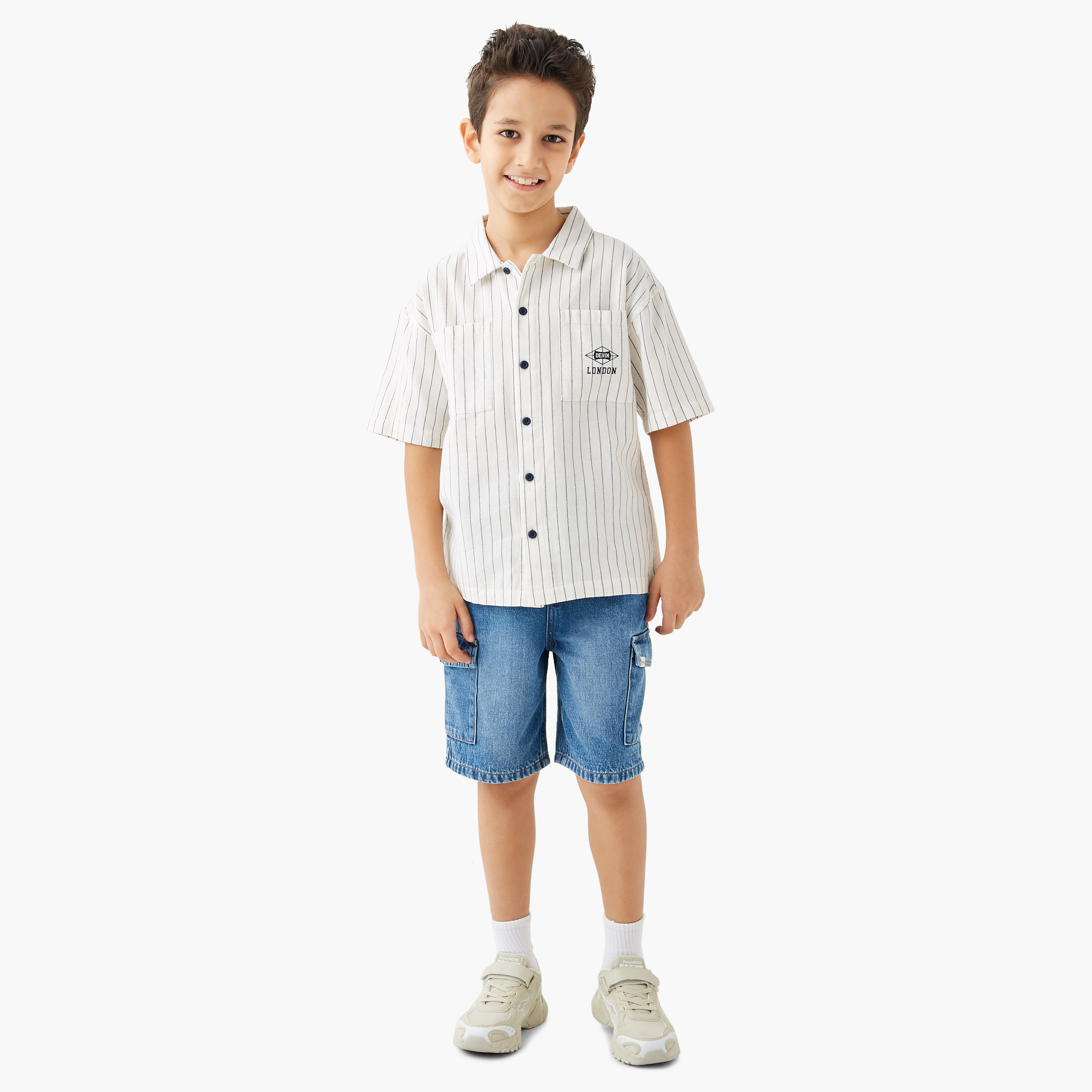 Lee Cooper Striped Shirt with Pocket and Short Sleeves-boys-clothing-shirts-image-2