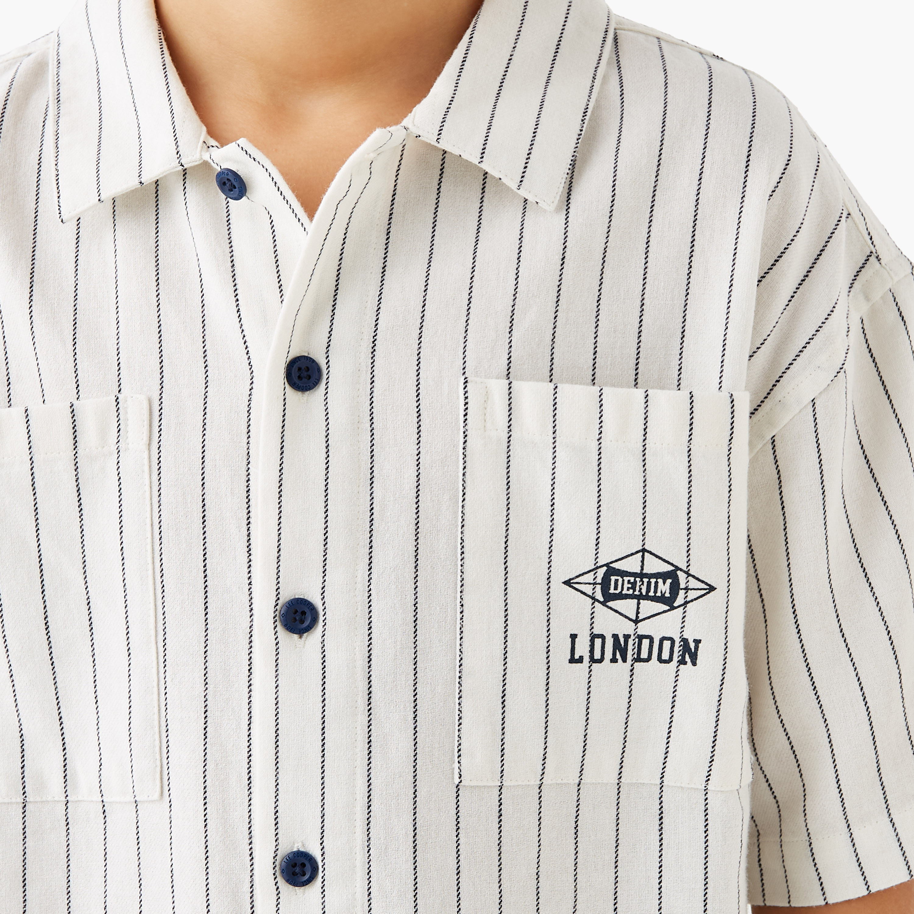 Lee Cooper Striped Shirt with Pocket and Short Sleeves-boys-clothing-shirts-image-4