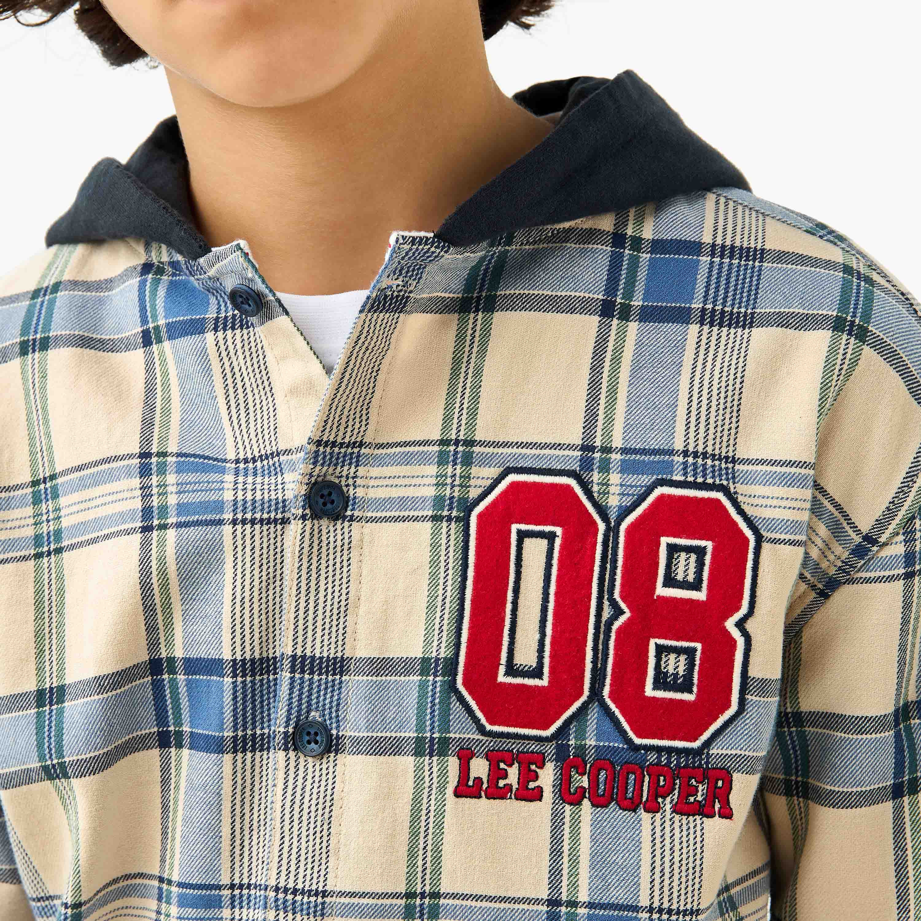 Lee Cooper Checked Hooded Shirt with Long Sleeves-boys-clothing-shirts-image-5