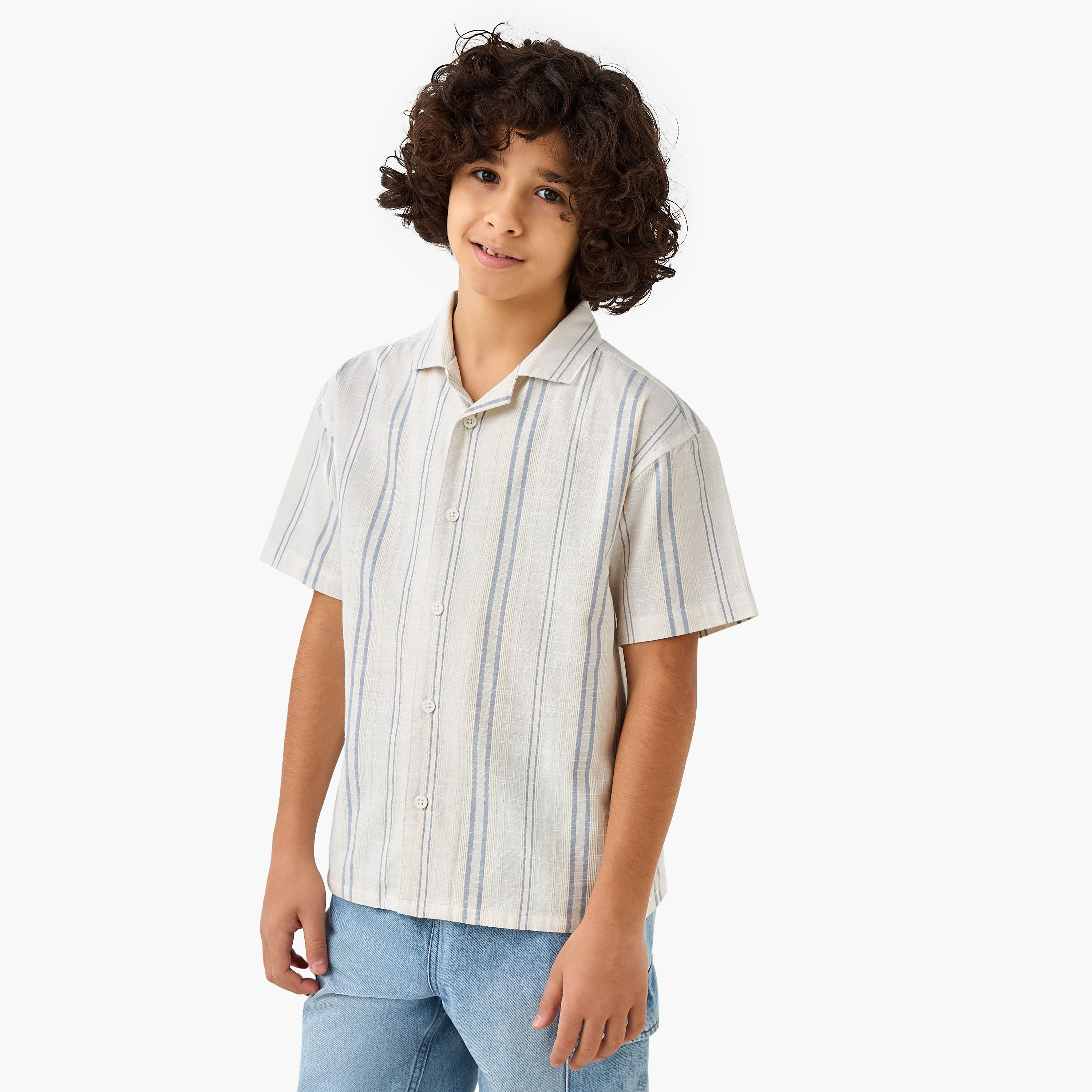 Lee Cooper Striped Camp Collar Shirt with Short Sleeves-boys-clothing-shirts-image-1