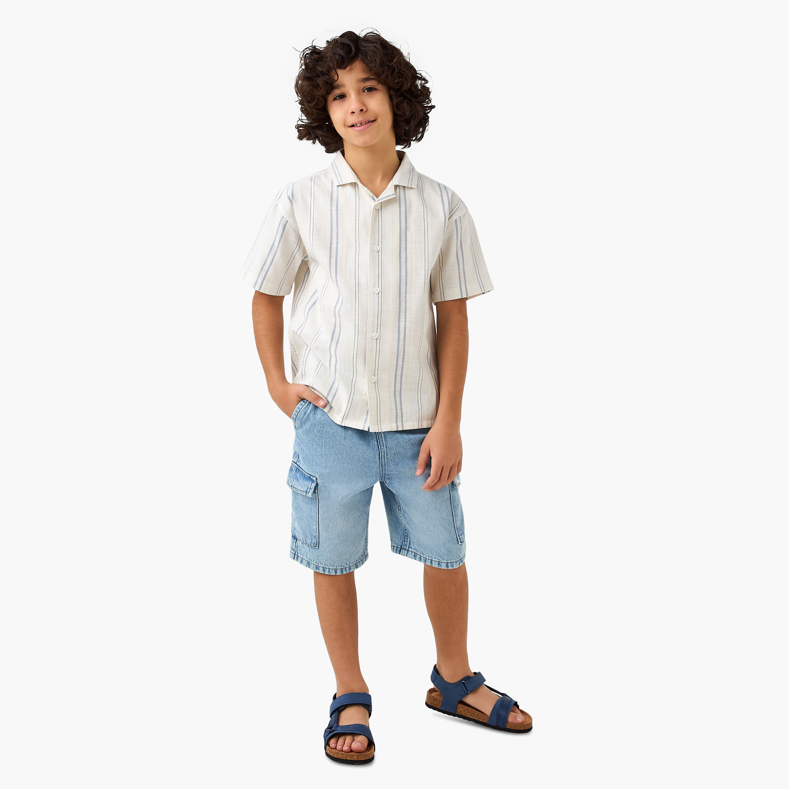 Lee Cooper Striped Camp Collar Shirt with Short Sleeves-boys-clothing-shirts-image-2