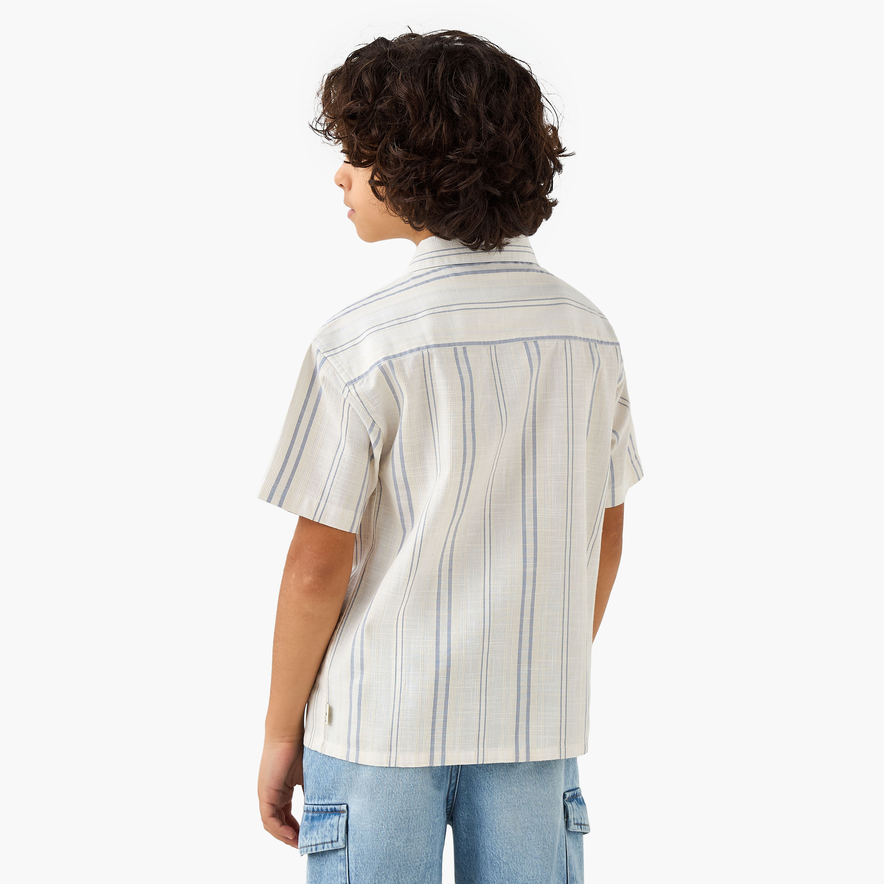 Lee Cooper Striped Camp Collar Shirt with Short Sleeves-boys-clothing-shirts-image-3