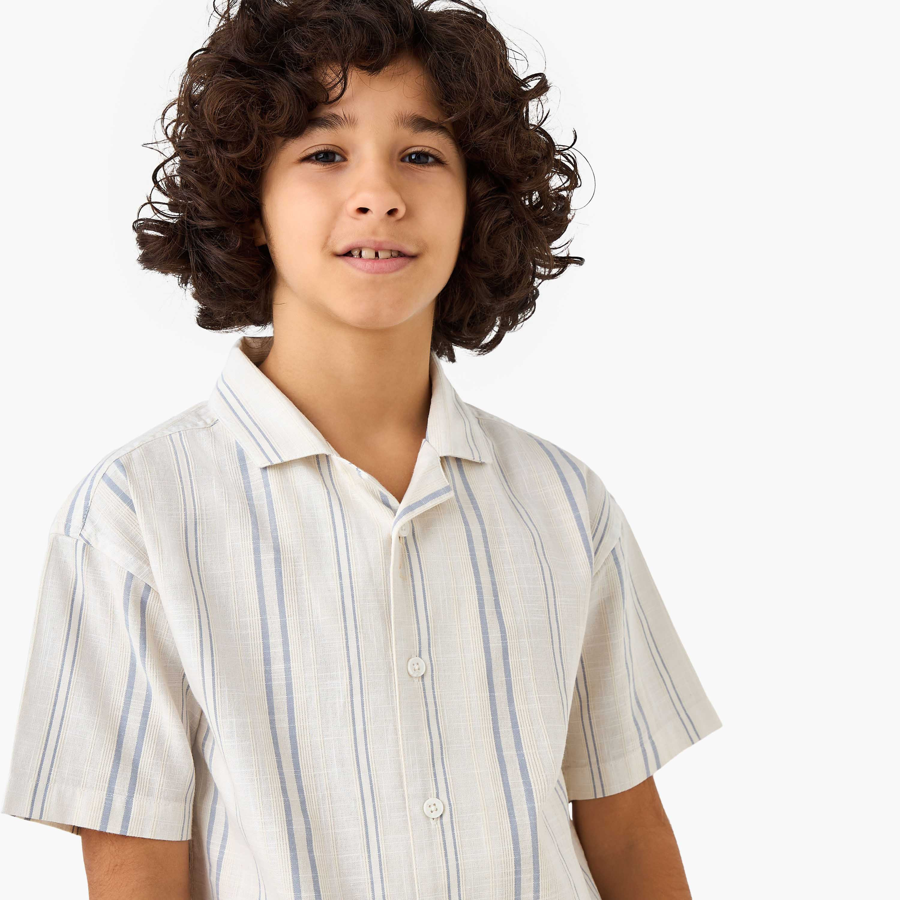 Lee Cooper Striped Camp Collar Shirt with Short Sleeves-boys-clothing-shirts-image-4