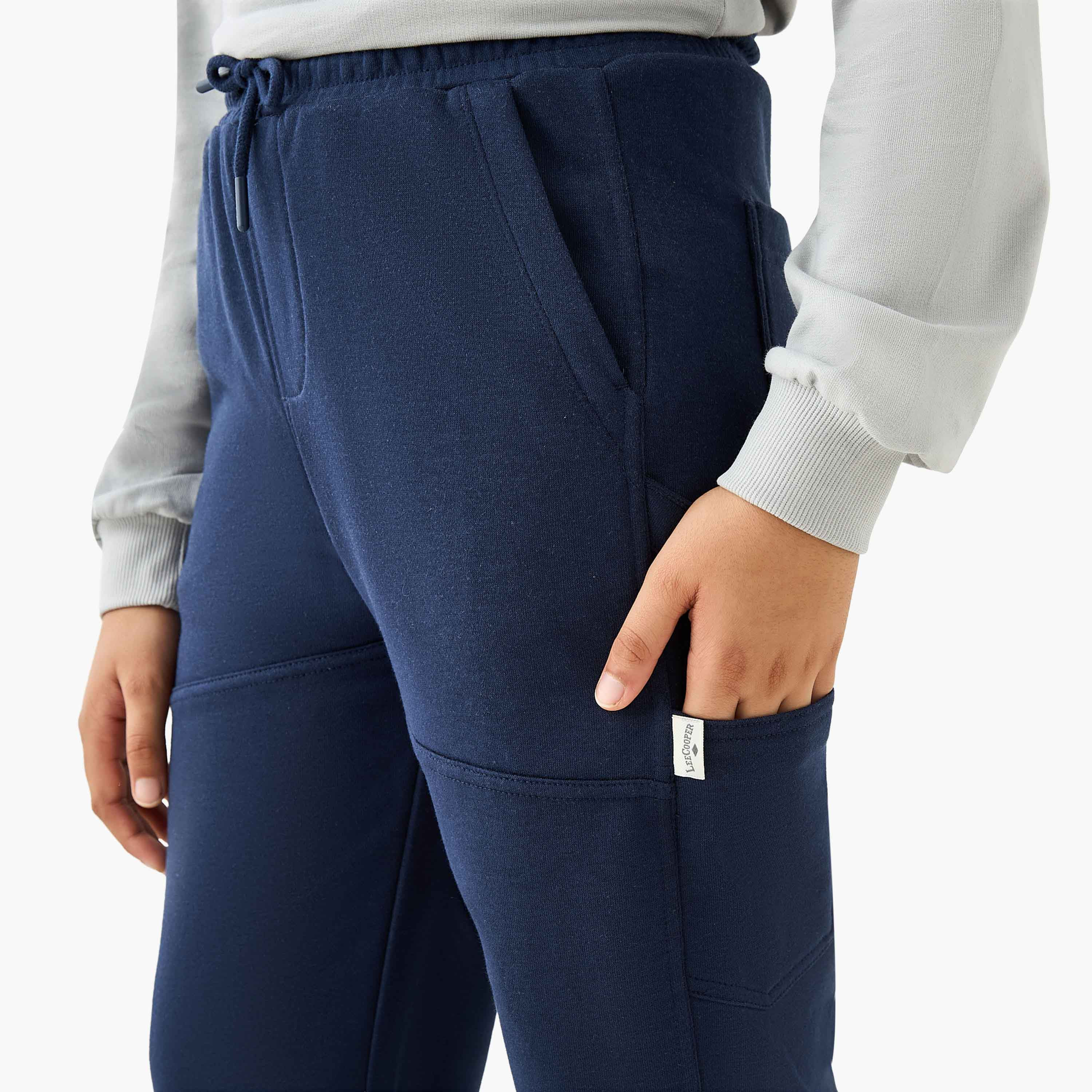 Lee Cooper Solid Joggers with Drawstring Closure and Pockets-boys-clothing-bottoms-joggersandtrackpants-image-4