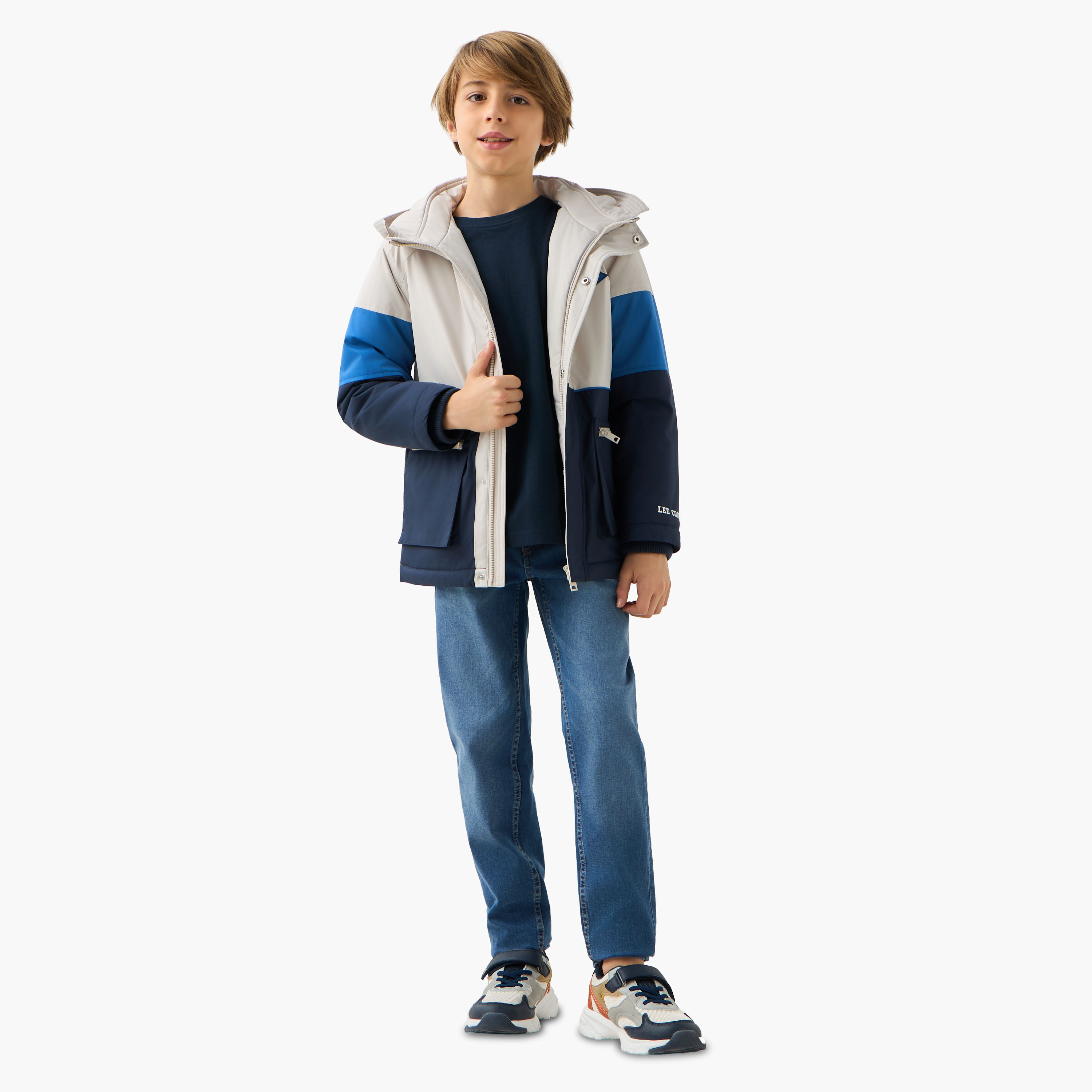 Lee Cooper Panelled Zip Through Hooded Jacket with Long Sleeves-boys-clothing-jacketsandcoats-image-2