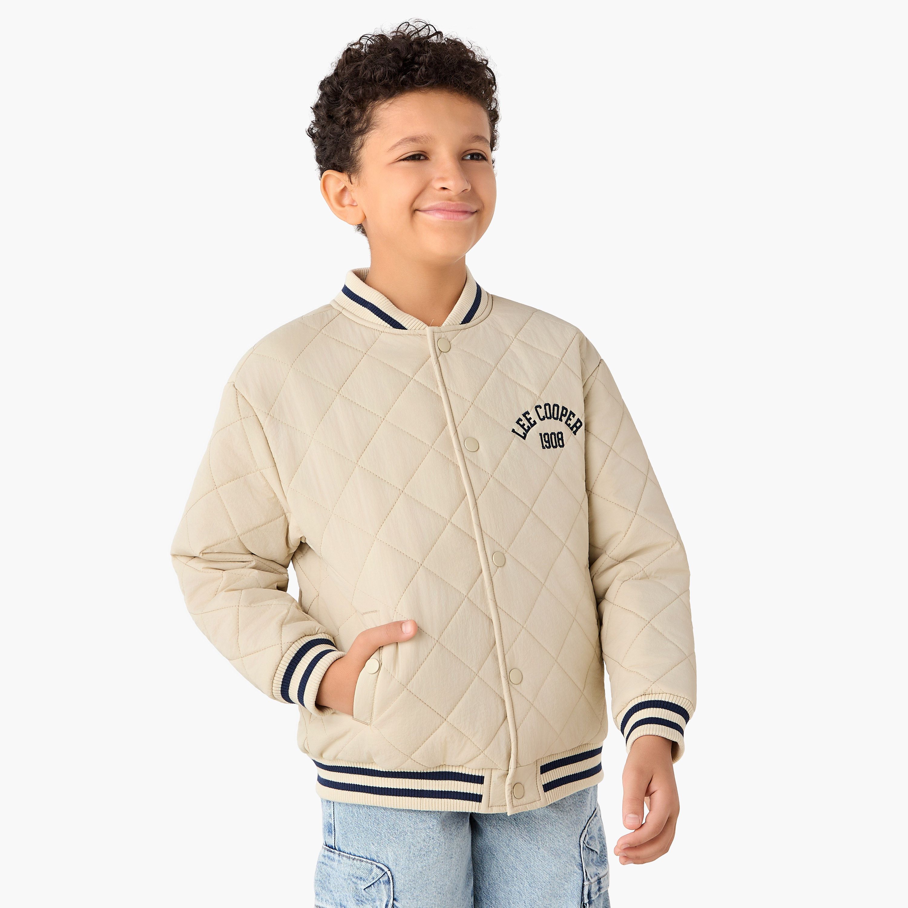 Lee Cooper Quilted Bomber Jacket with Snap Button Closure-boys-clothing-jacketsandcoats-image-1