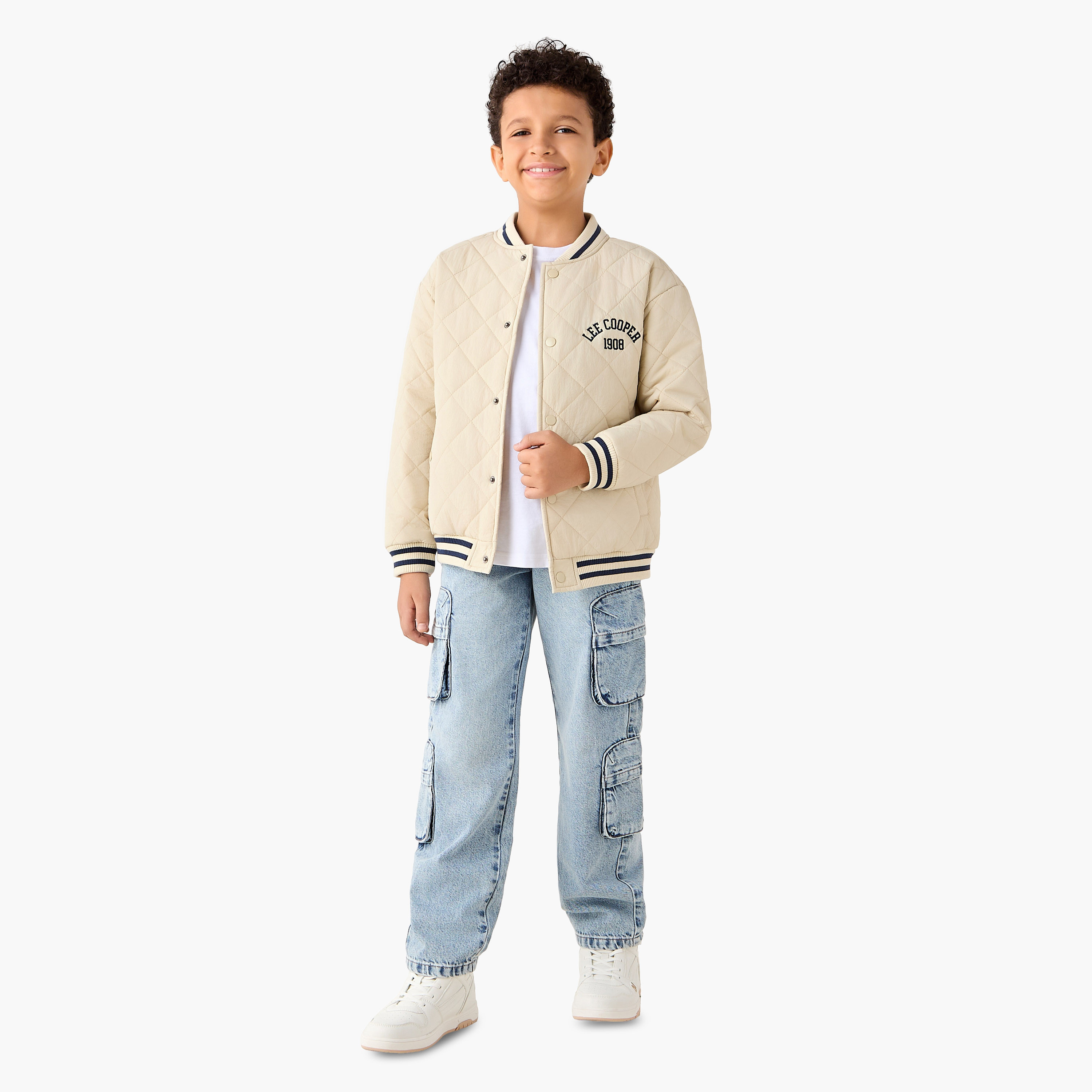 Lee Cooper Quilted Bomber Jacket with Snap Button Closure-boys-clothing-jacketsandcoats-image-2