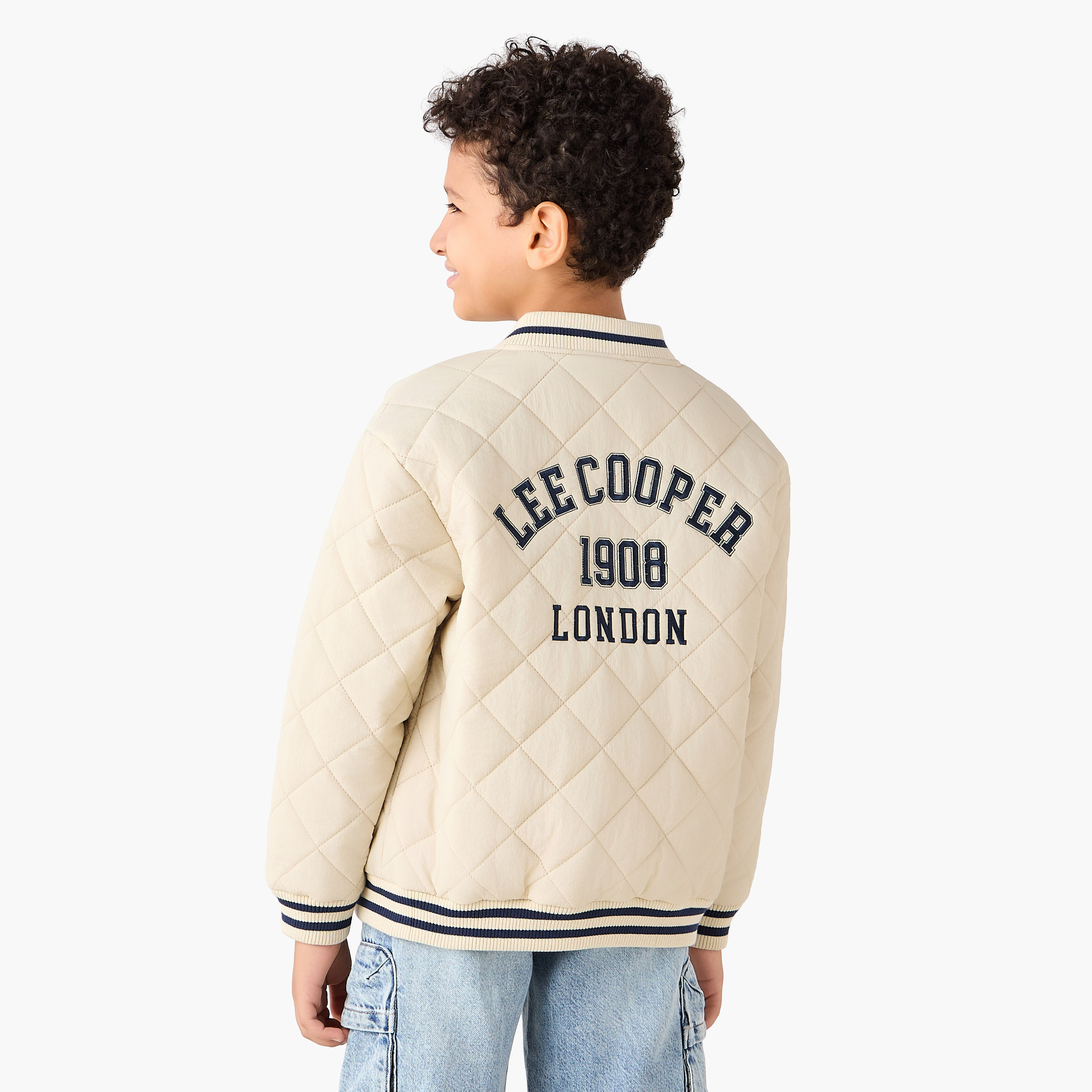 Lee Cooper Quilted Bomber Jacket with Snap Button Closure-boys-clothing-jacketsandcoats-image-3