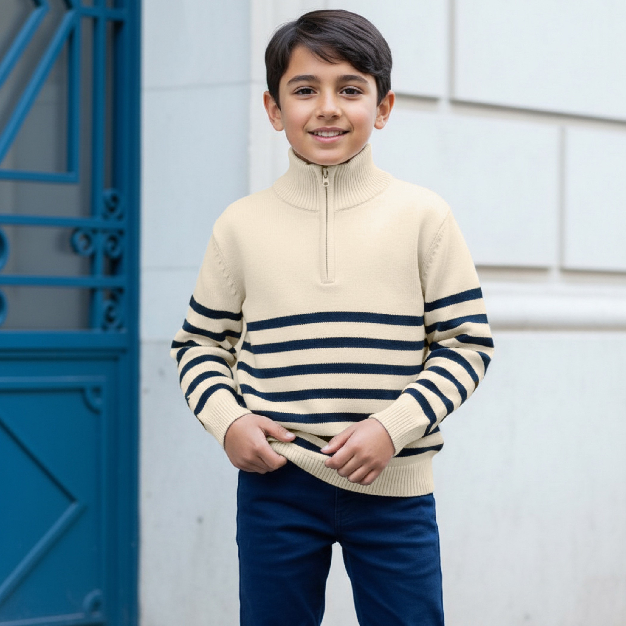 Lee Cooper Striped Half Zip Sweater with Long Sleeves-boys-clothing-jumpersandcardigans-image-1