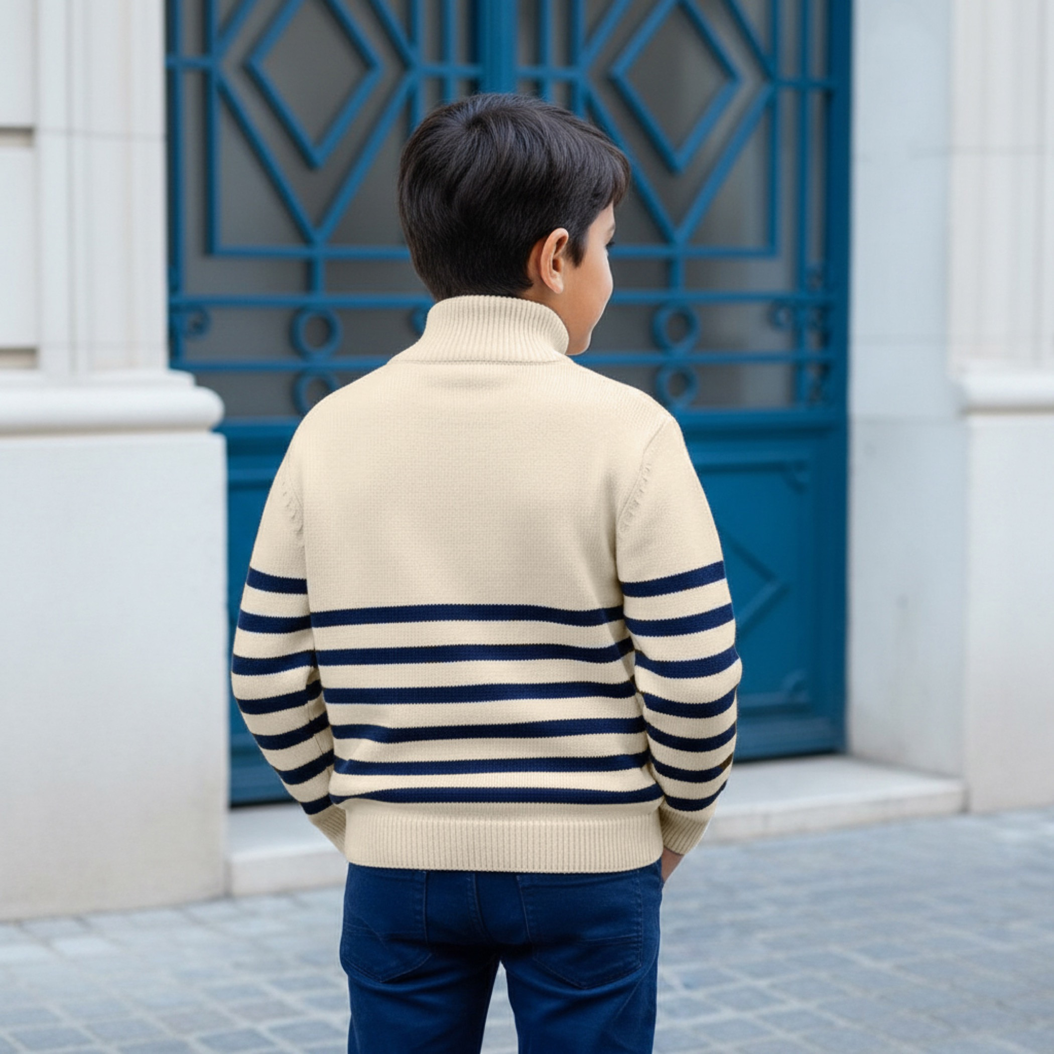 Lee Cooper Striped Half Zip Sweater with Long Sleeves-boys-clothing-jumpersandcardigans-image-2