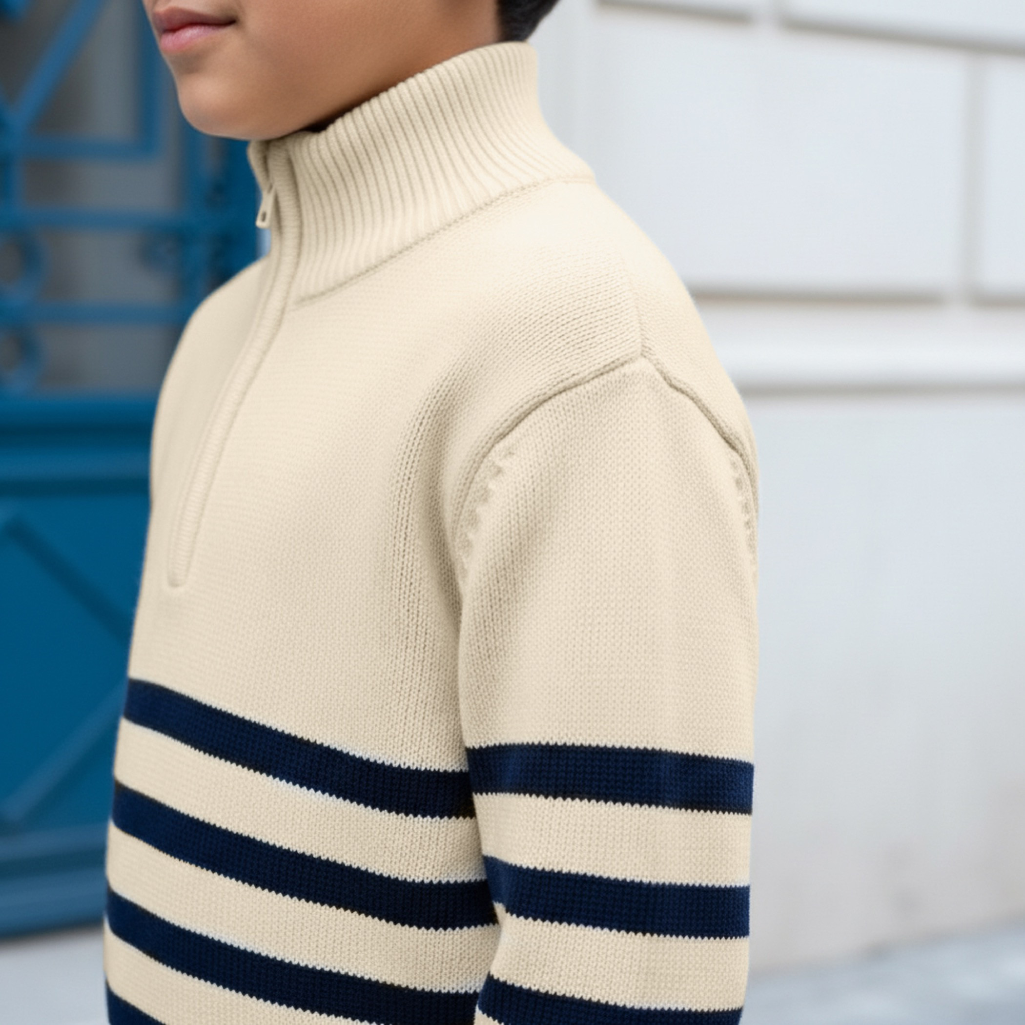 Lee Cooper Striped Half Zip Sweater with Long Sleeves-boys-clothing-jumpersandcardigans-image-3