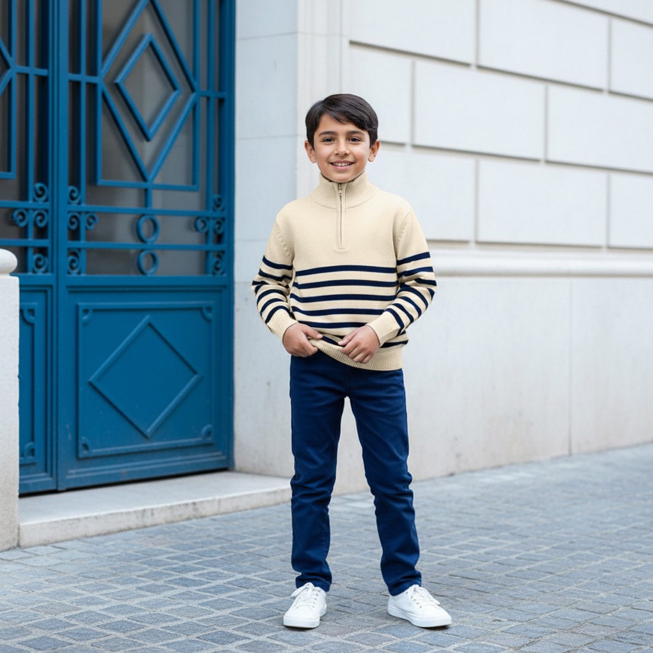 Lee Cooper Striped Half Zip Sweater with Long Sleeves-boys-clothing-jumpersandcardigans-image-4
