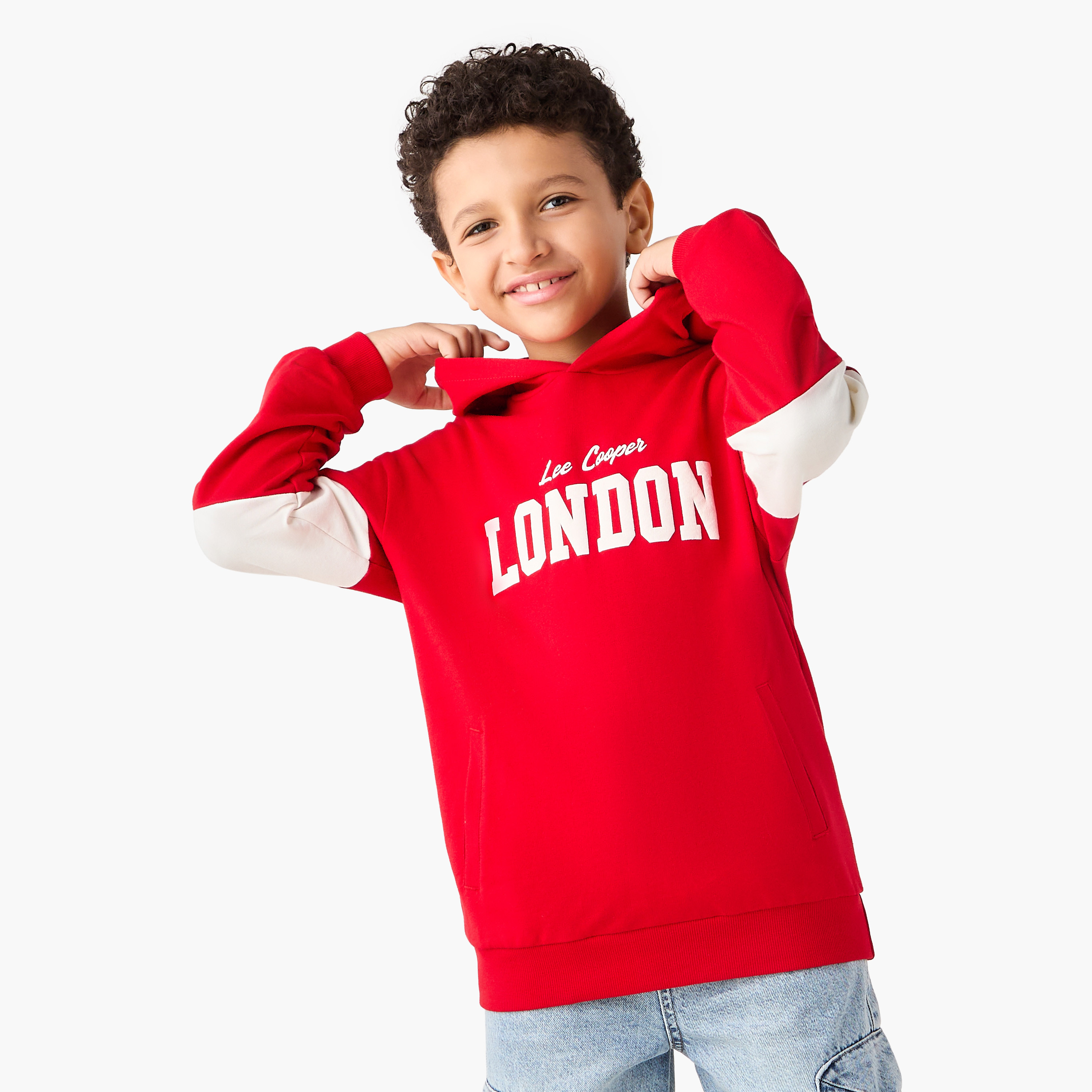 Lee Cooper Typographic Print Hoodie with Long Sleeves-boys-clothing-jumpersandcardigans-image-1