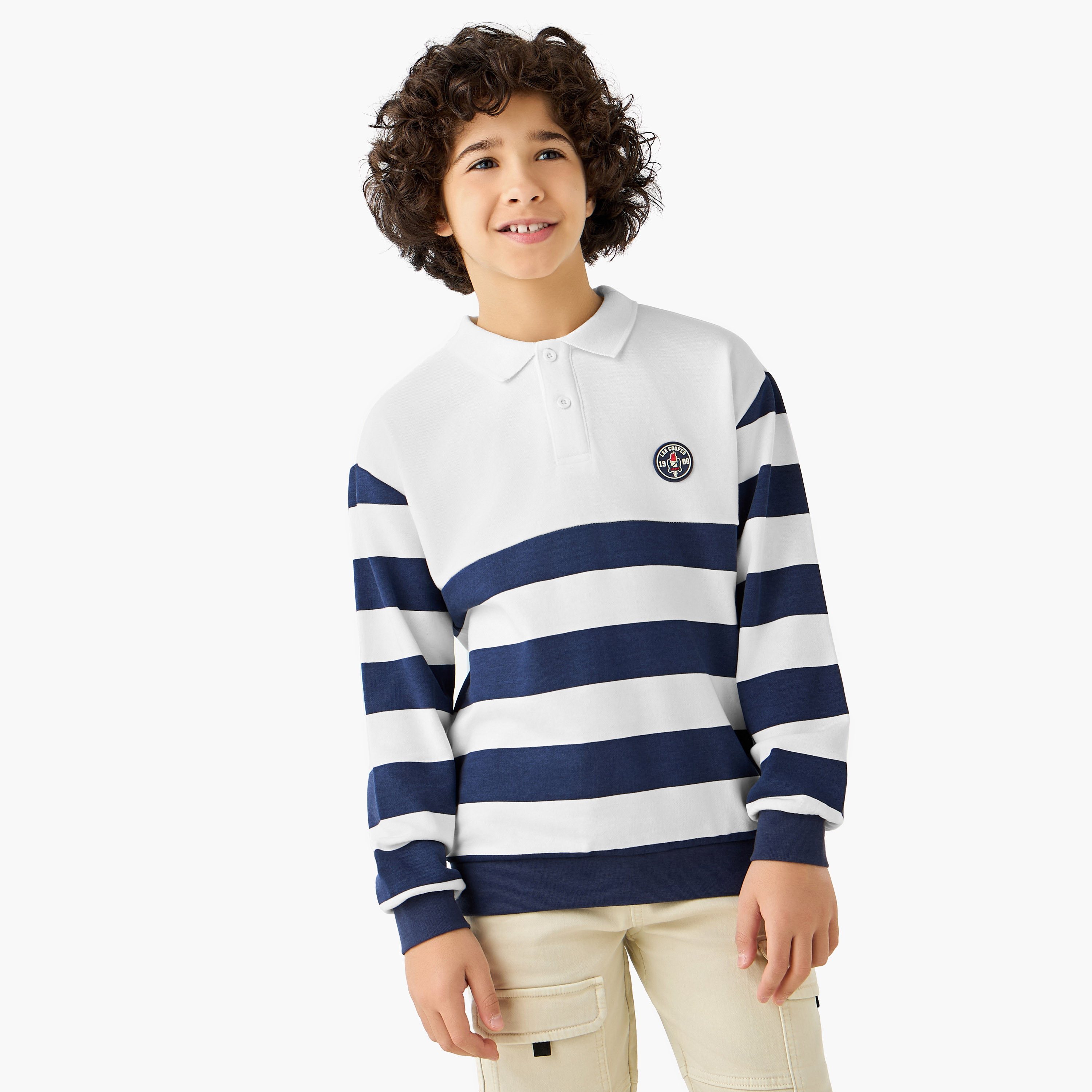 Lee Cooper Striped Collared Pullover with Long Sleeves-boys-clothing-sweatshirts-image-1