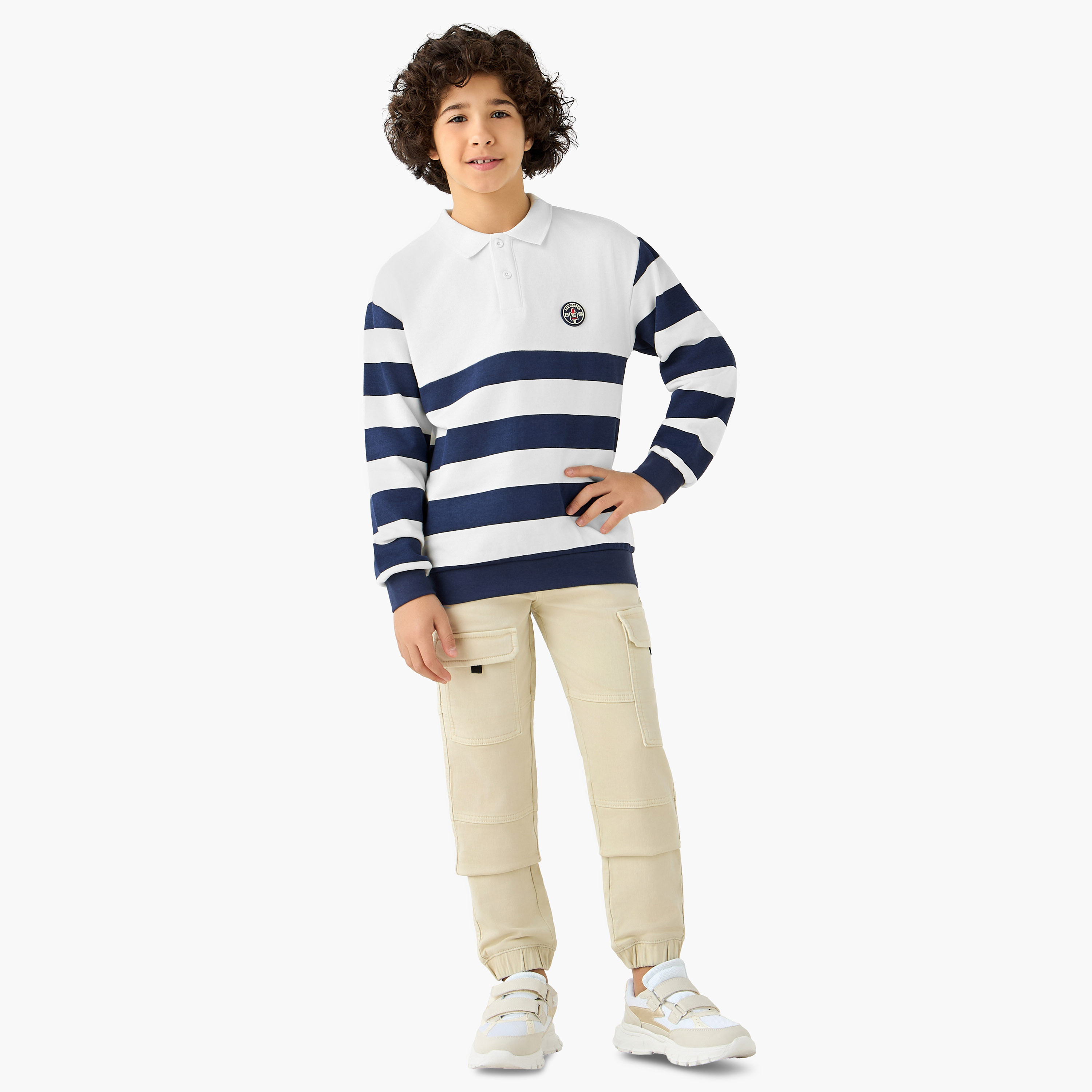 Lee Cooper Striped Collared Pullover with Long Sleeves-boys-clothing-sweatshirts-image-2