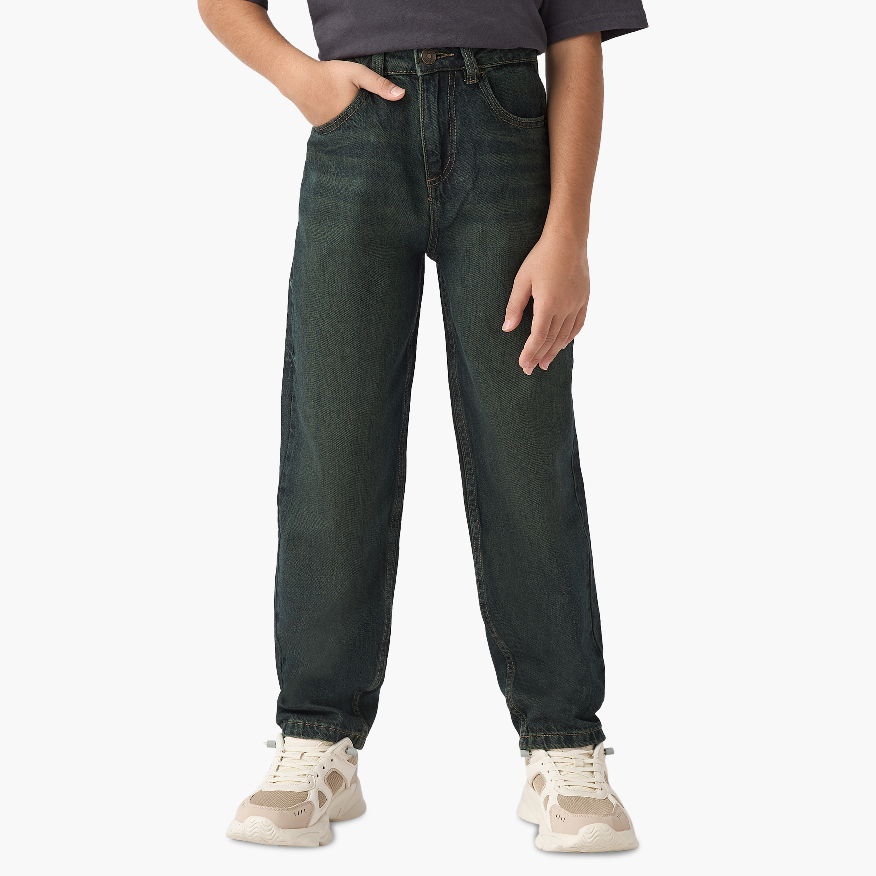Lee Cooper Boys' Solid Jeans with Pockets and Button Closure-boys-clothing-bottoms-jeans-image-1