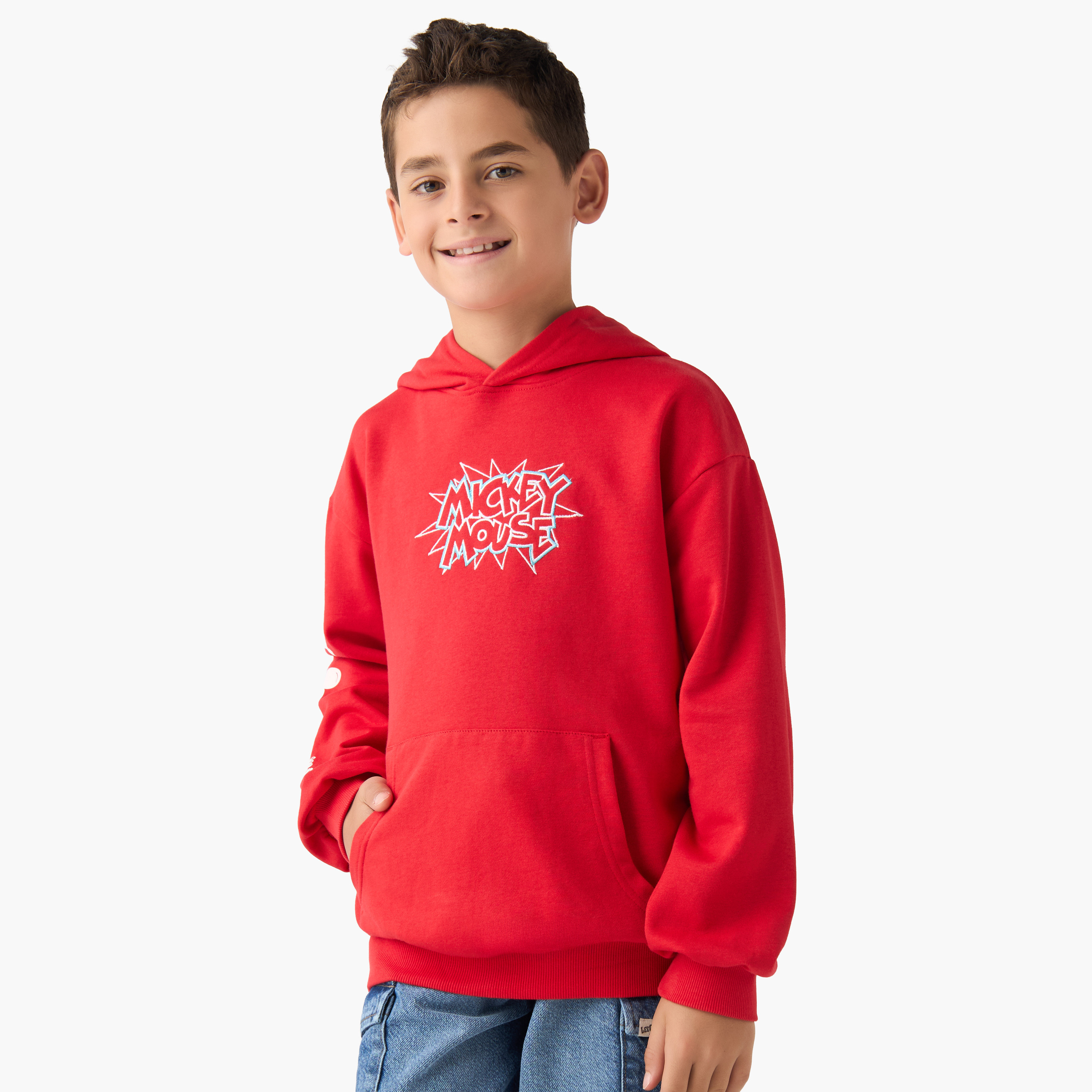 Disney Mickey Mouse Print Hooded Sweatshirt with Long Sleeves-boys-clothing-winterwear-sweatshirts-image-3