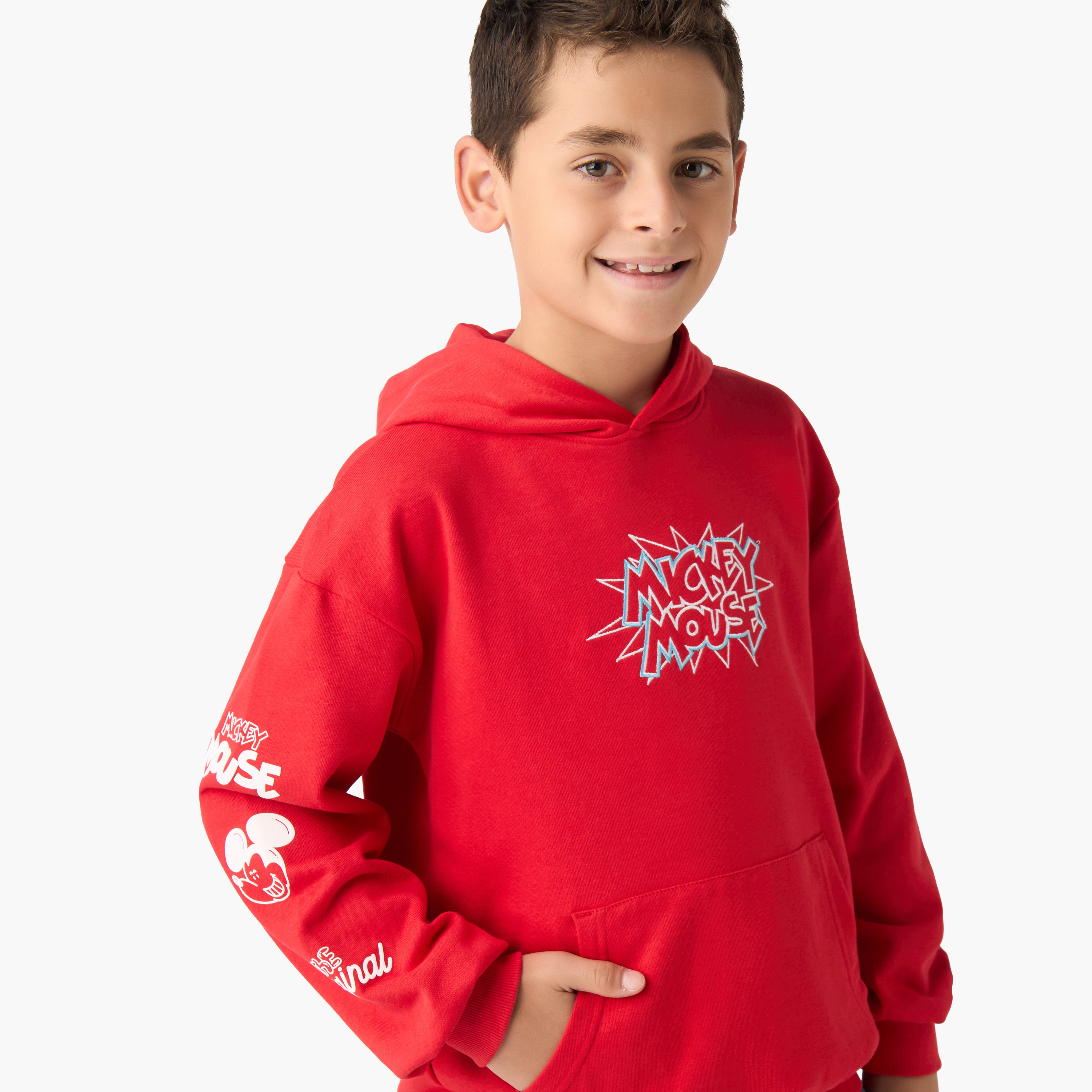 Disney Mickey Mouse Print Hooded Sweatshirt with Long Sleeves-boys-clothing-winterwear-sweatshirts-image-4
