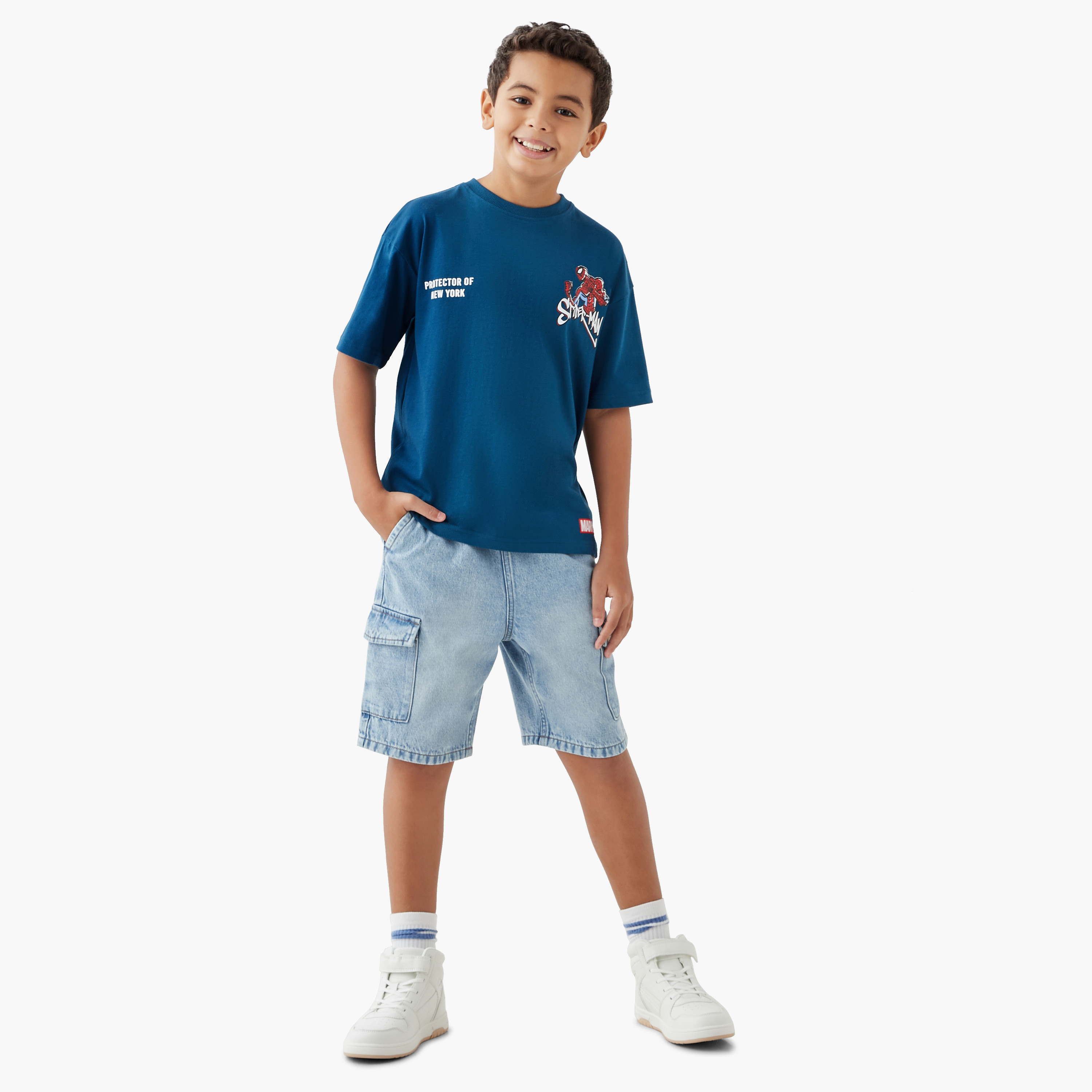 Spider-Man Print T-shirt with Crew Neck-boys-clothing-tshirtsandpolos-image-2