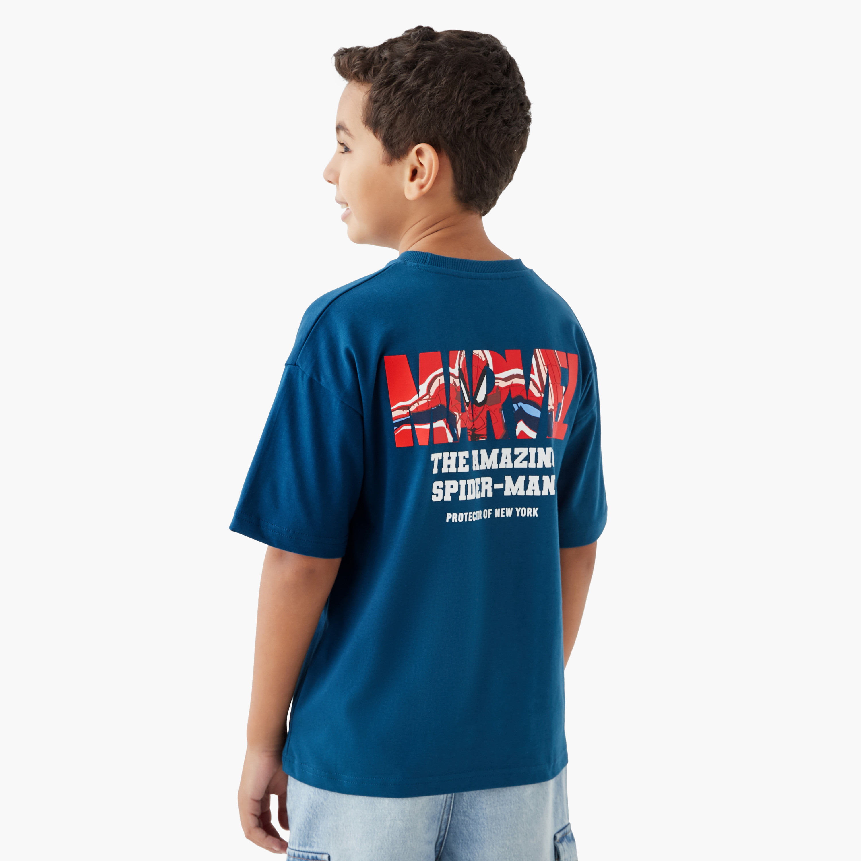 Spider-Man Print T-shirt with Crew Neck-boys-clothing-tshirtsandpolos-image-3