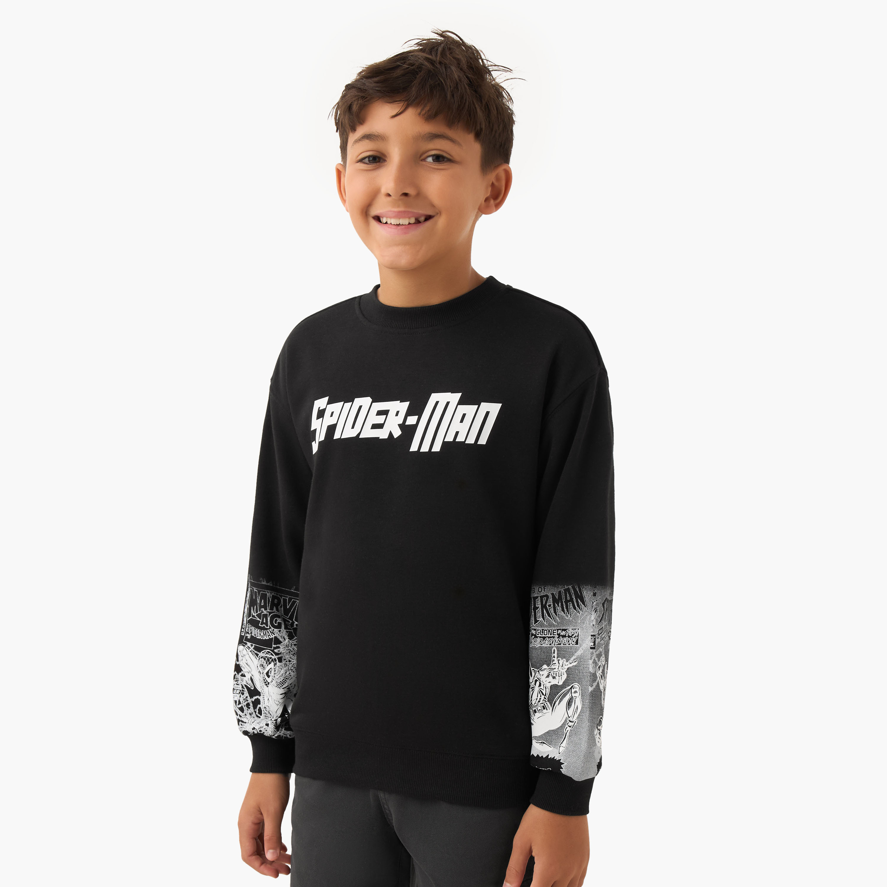 Spider-Man Print Sweatshirt with Long Sleeves-boys-clothing-sweatshirts-image-1