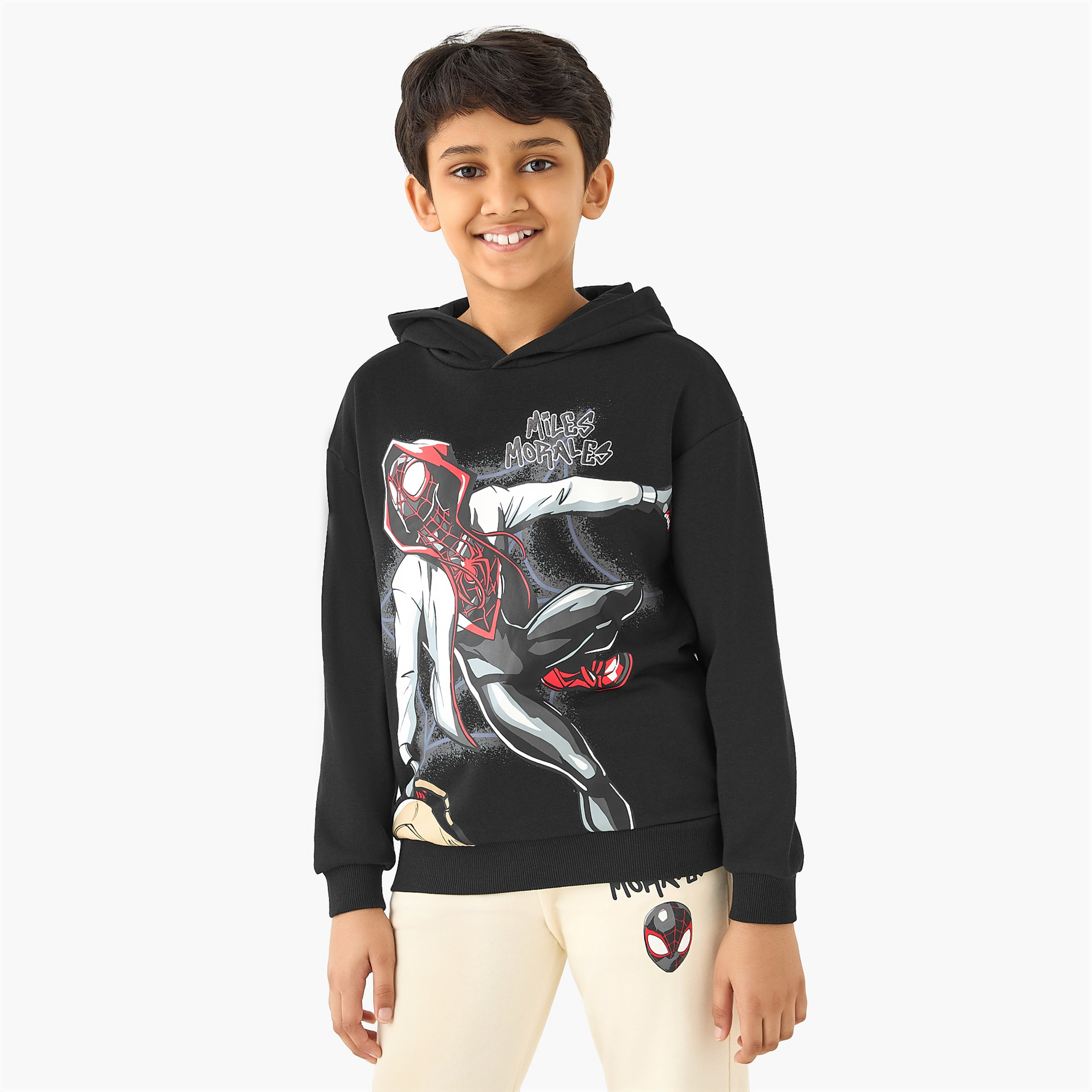 Spider-Man Print Hooded Sweatshirt with Long Sleeves-boys-clothing-sweatshirts-image-1
