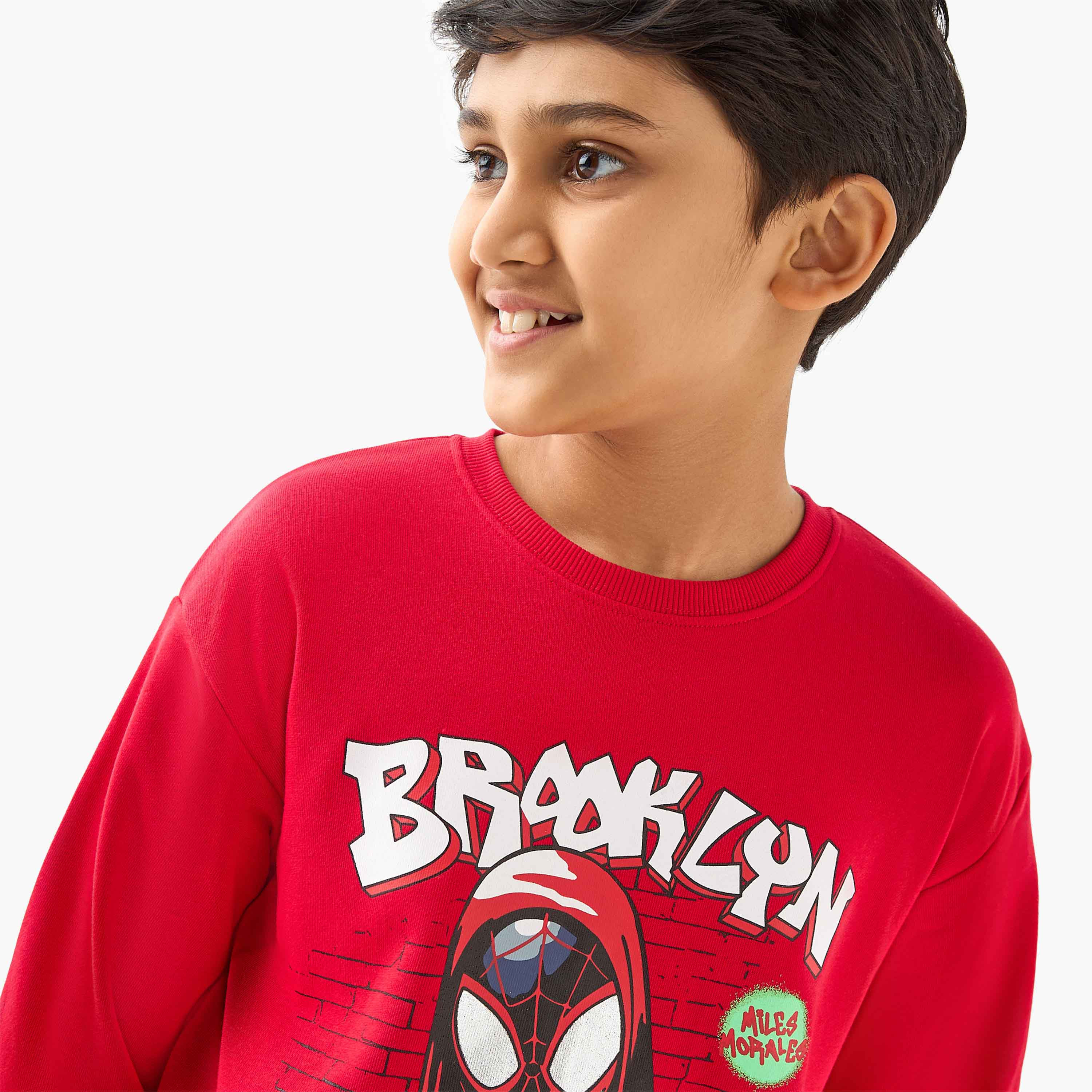 Spider-Man Print Sweatshirt with Long Sleeves-boys-clothing-sweatshirts-image-4