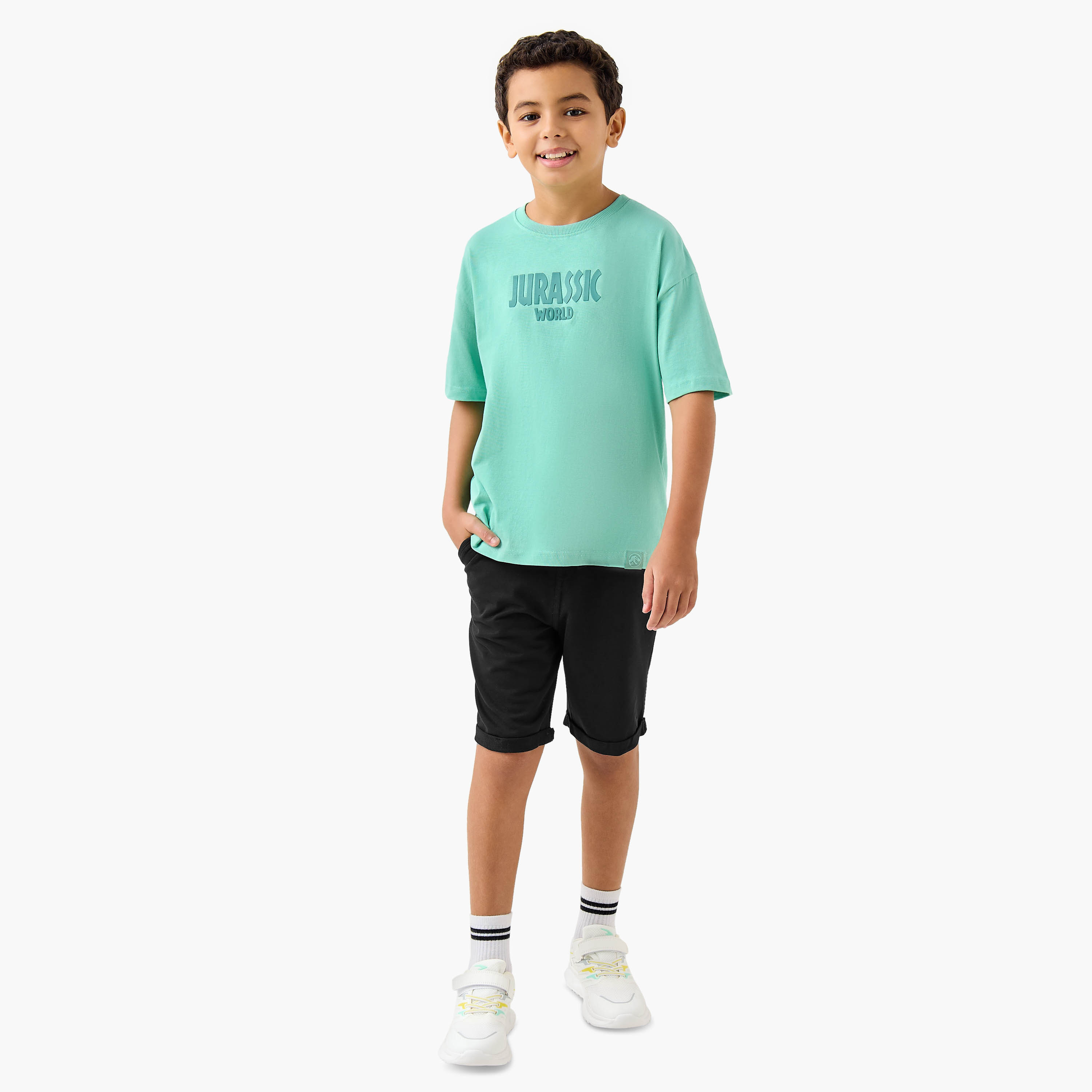 Jurassic World Print T-shirt with Short Sleeves-boys-clothing-tshirtsandpolos-image-2