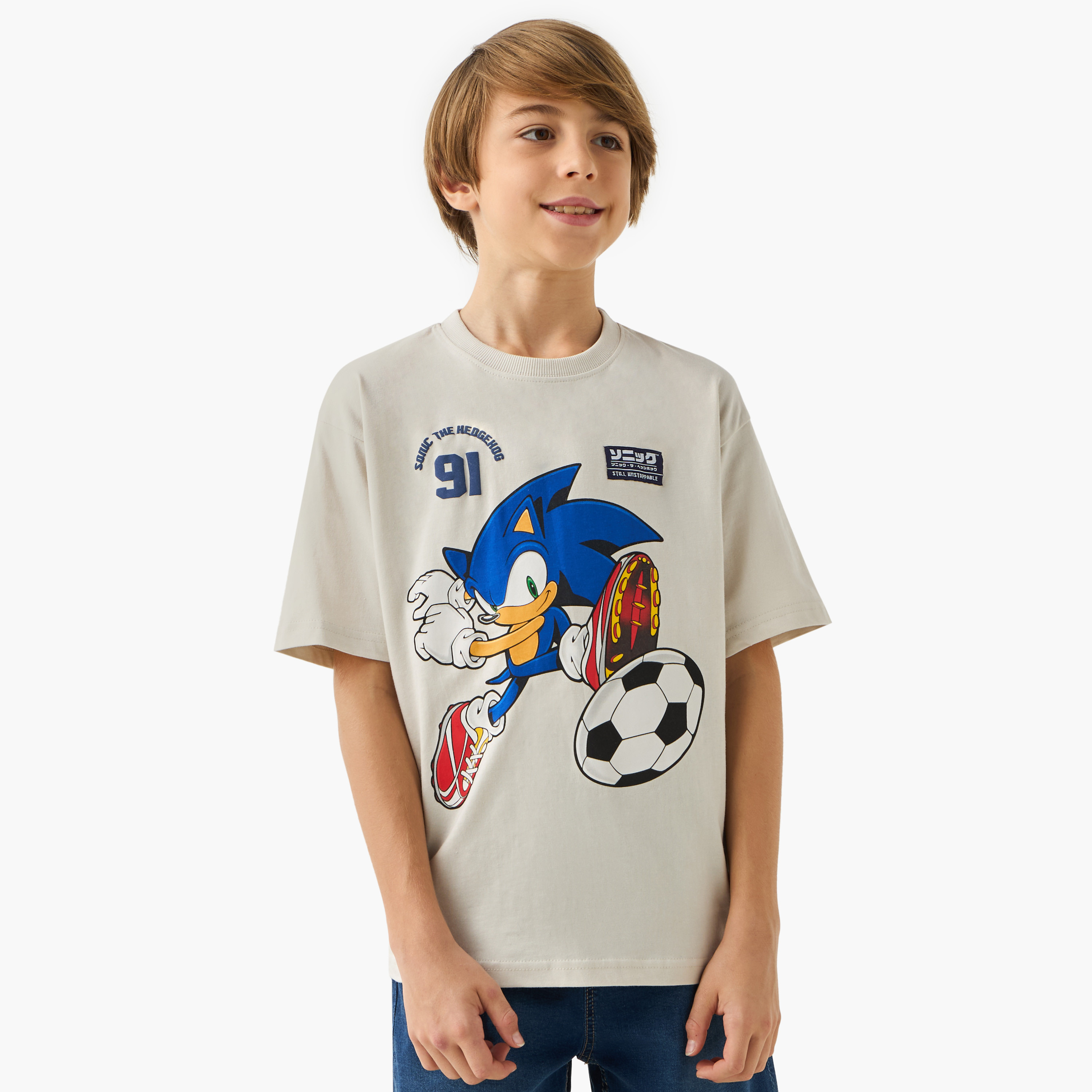 تيشيرت بياقة ضيقة وأكمام قصيرة بطبعات سونيك القنفذ-boys-clothing-tshirtsandpolos-image-1
