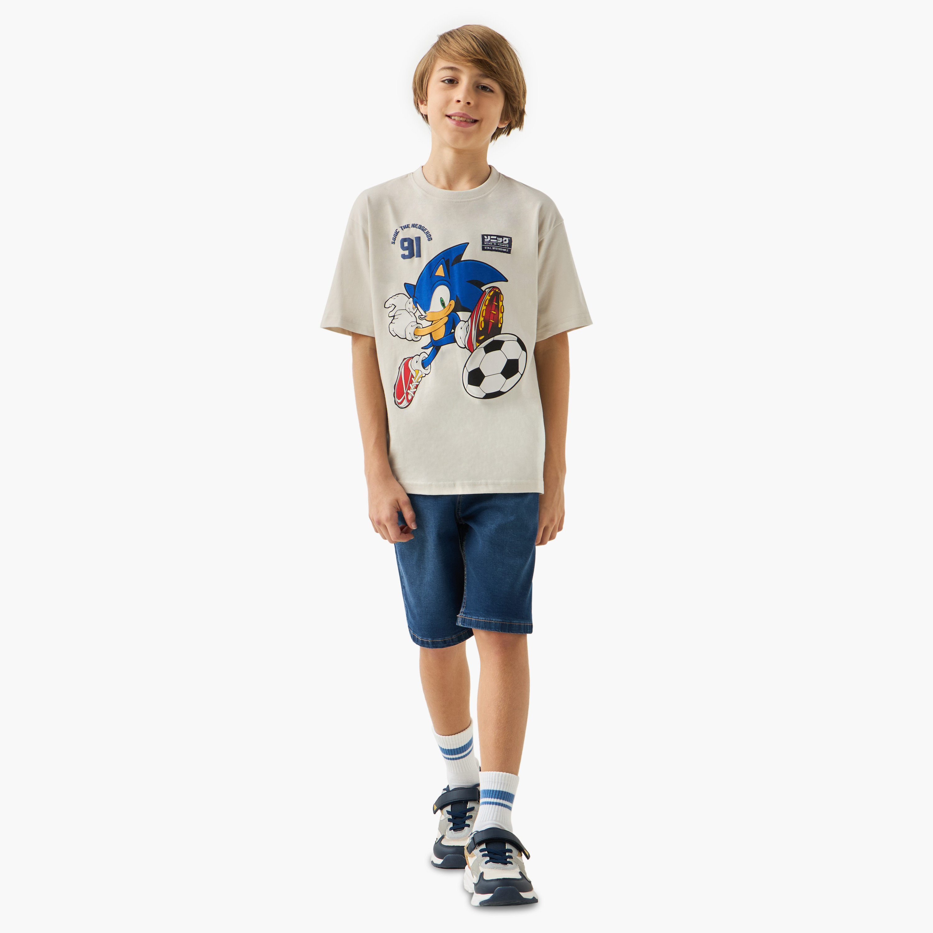 تيشيرت بياقة ضيقة وأكمام قصيرة بطبعات سونيك القنفذ-boys-clothing-tshirtsandpolos-image-2