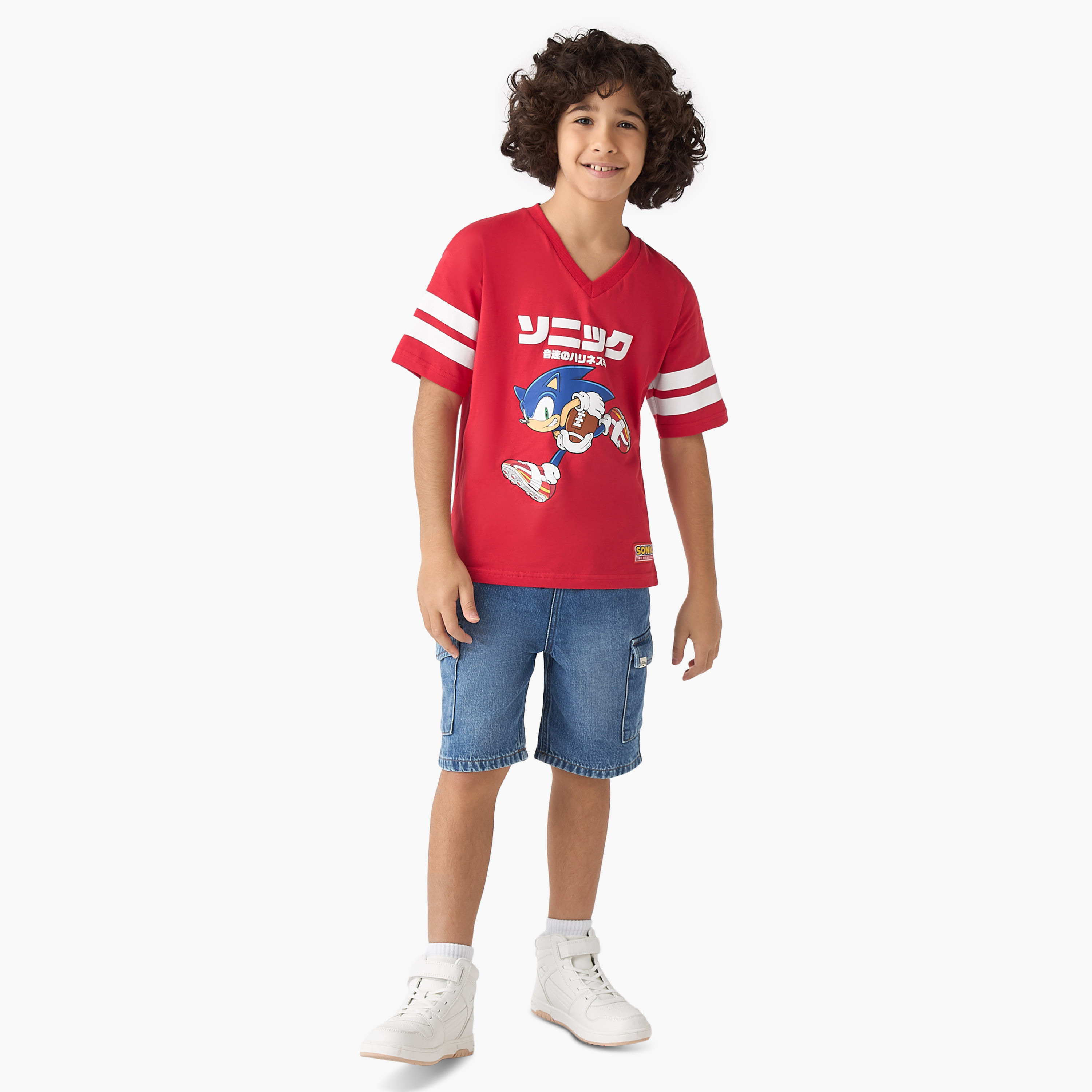 Sonic The Hedgehog Print V-neck T-shirt with Short Sleeves-boys-clothing-tshirtsandpolos-image-2