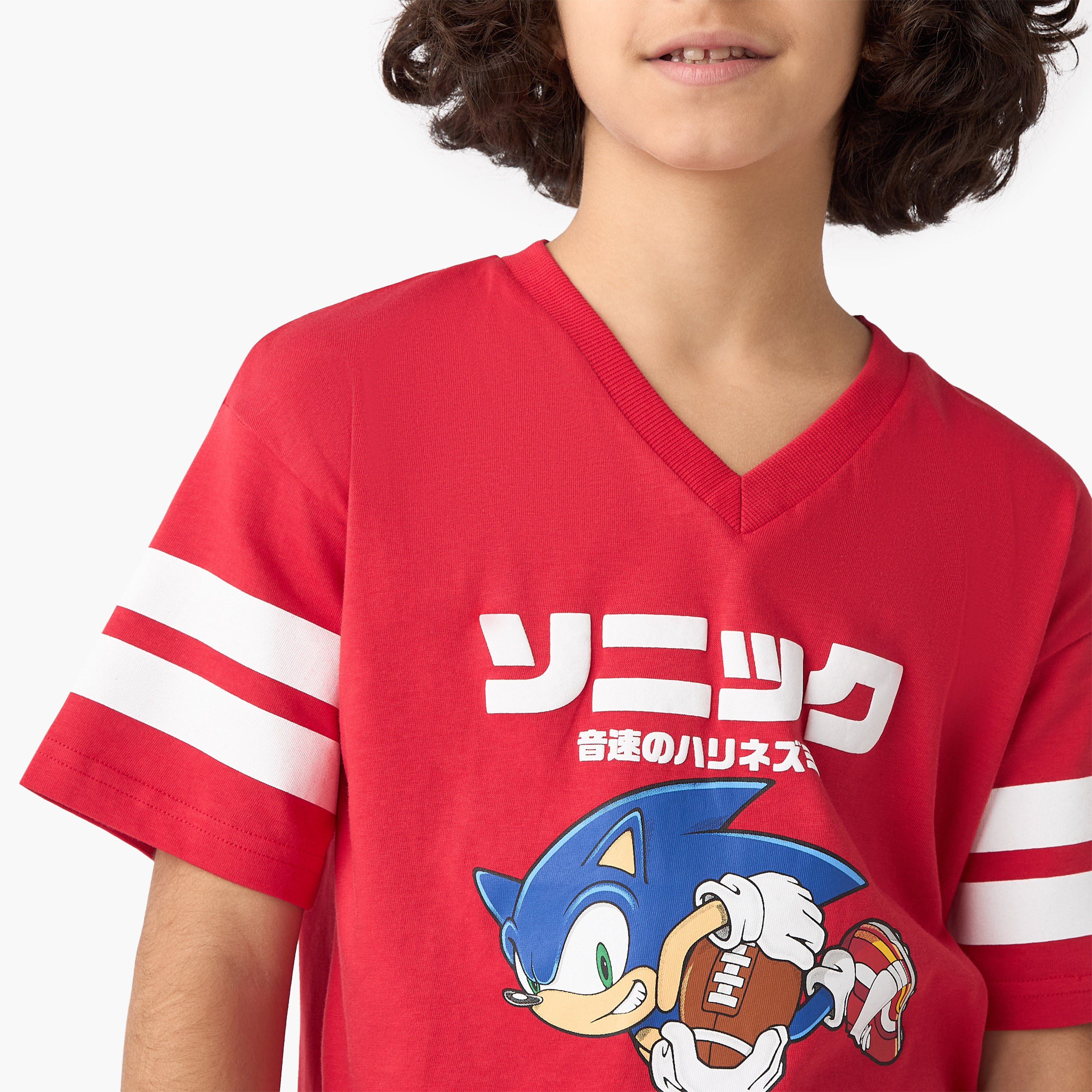 Sonic The Hedgehog Print V-neck T-shirt with Short Sleeves-boys-clothing-tshirtsandpolos-image-4