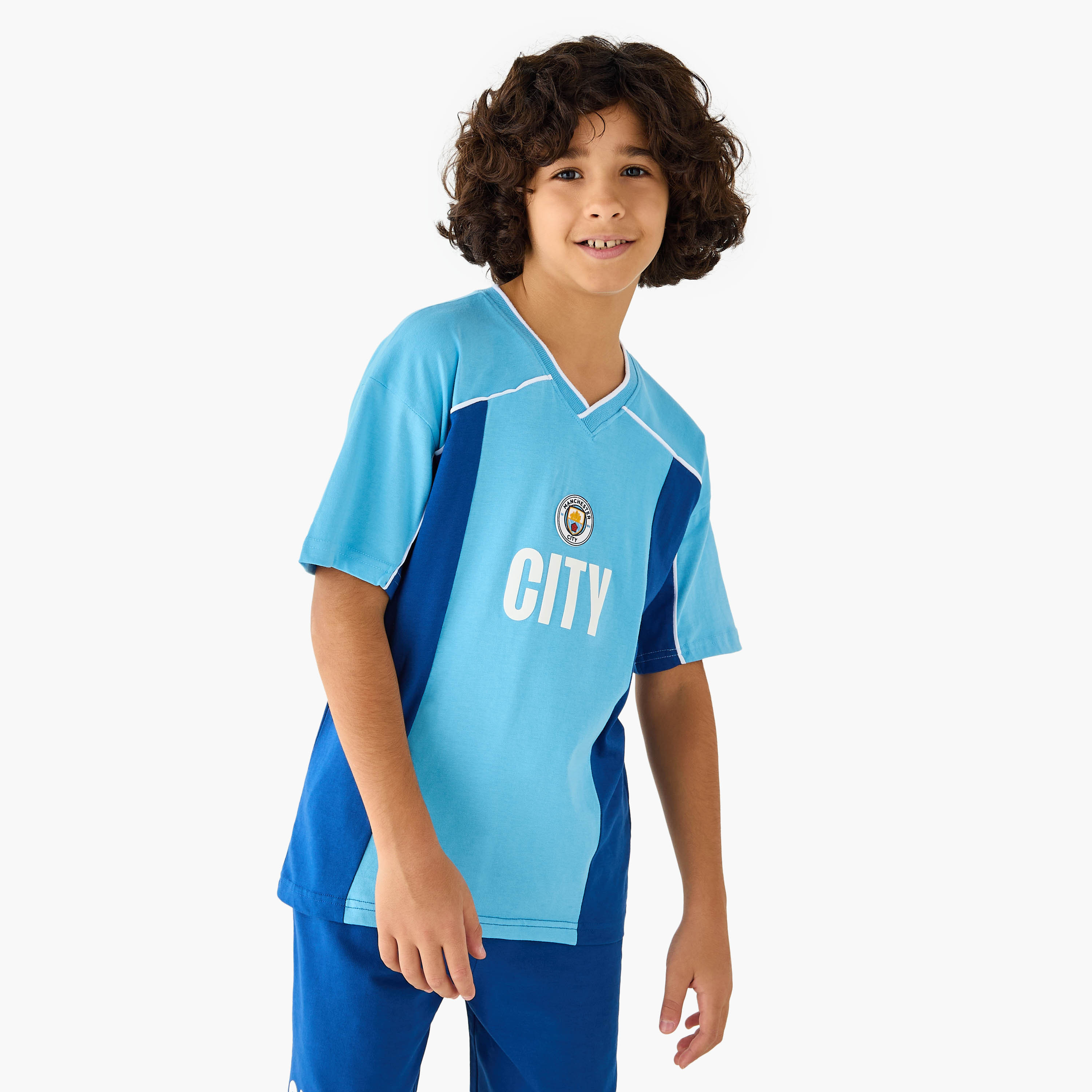 طقم شورت وتيشيرت بياقة V بطبعات مانشستر سيتي-boys-clothing-setsandcoords-image-2