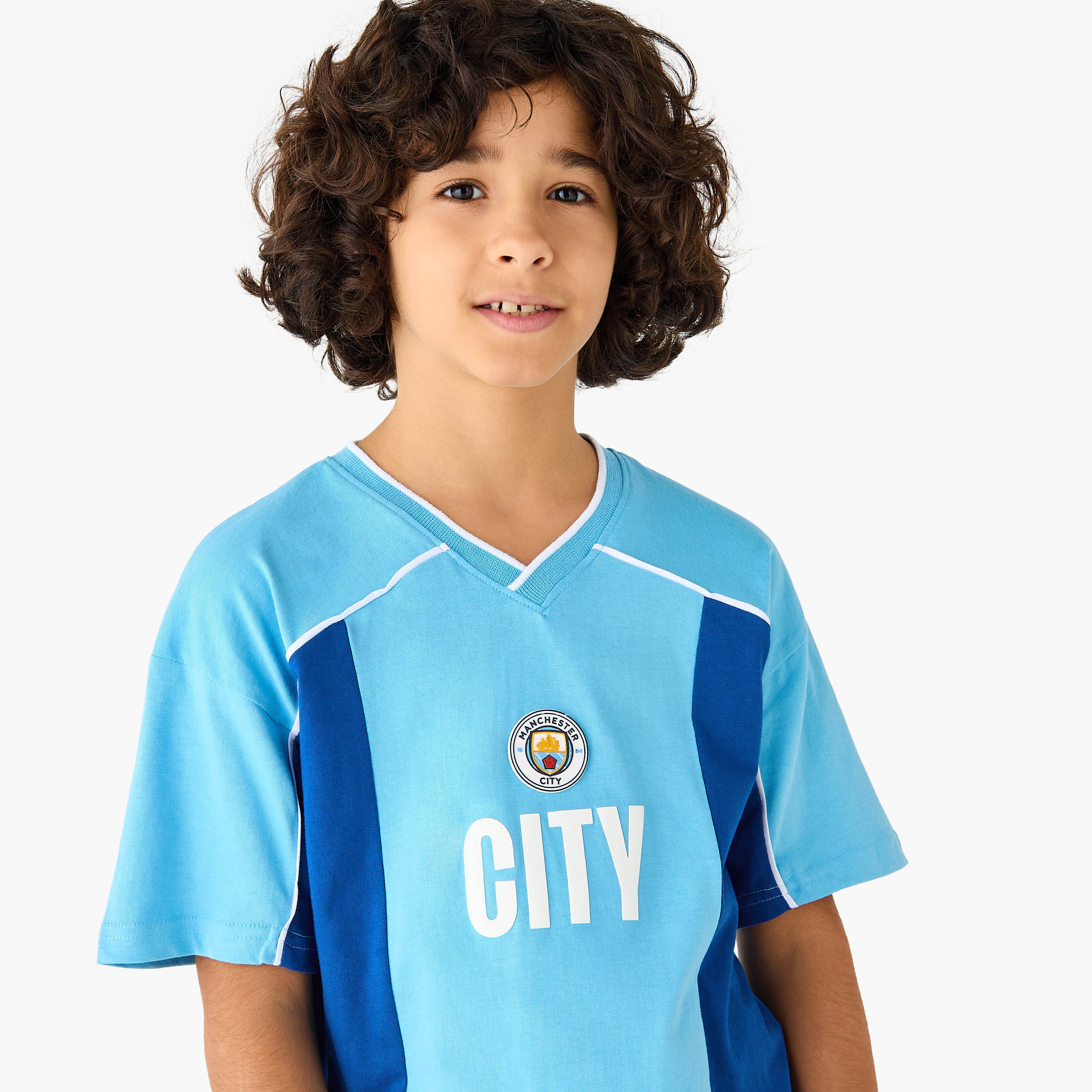 طقم شورت وتيشيرت بياقة V بطبعات مانشستر سيتي-boys-clothing-setsandcoords-image-5