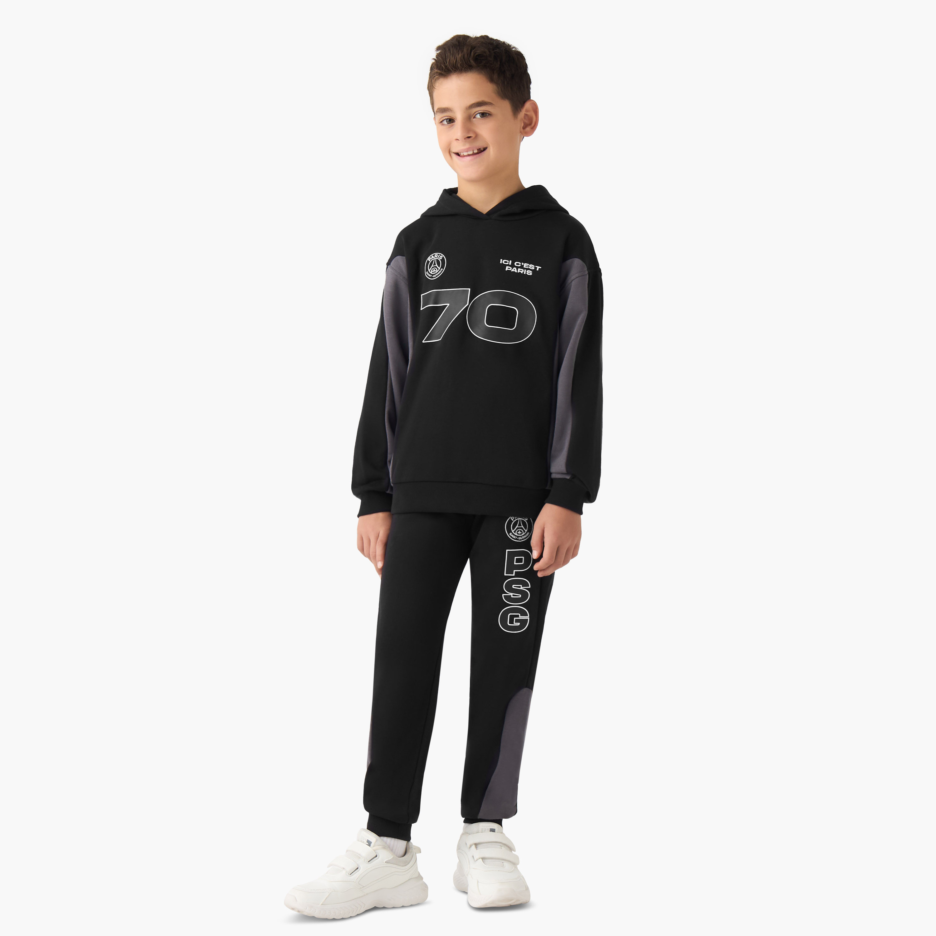 Juniors Boys Sweatshirt and Joggers Set with Paris Saint Germain Print - Cotton Blend - Hood-boys-clothing-setsandcoords-image-1