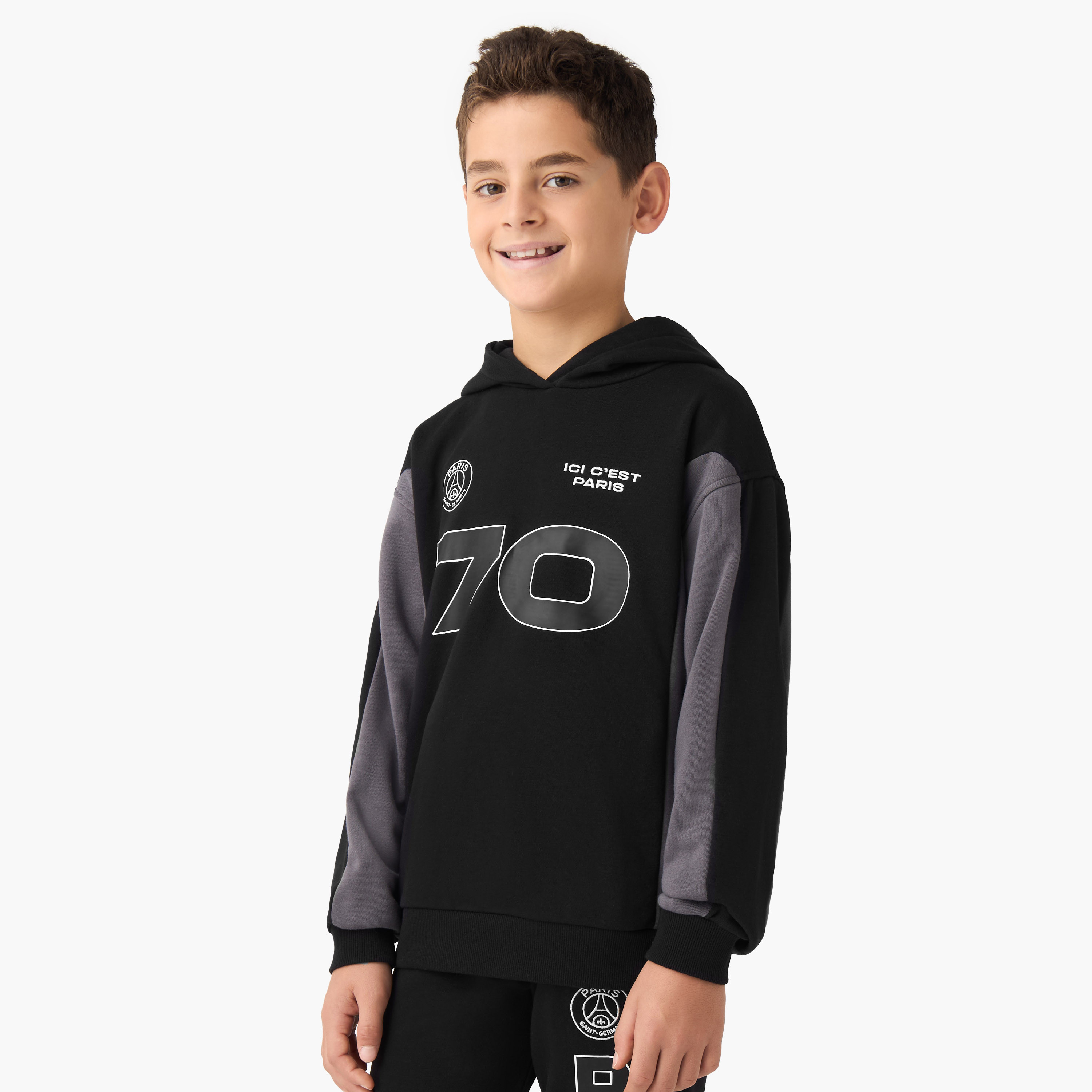 Juniors Boys Sweatshirt and Joggers Set with Paris Saint Germain Print - Cotton Blend - Hood-boys-clothing-setsandcoords-image-2