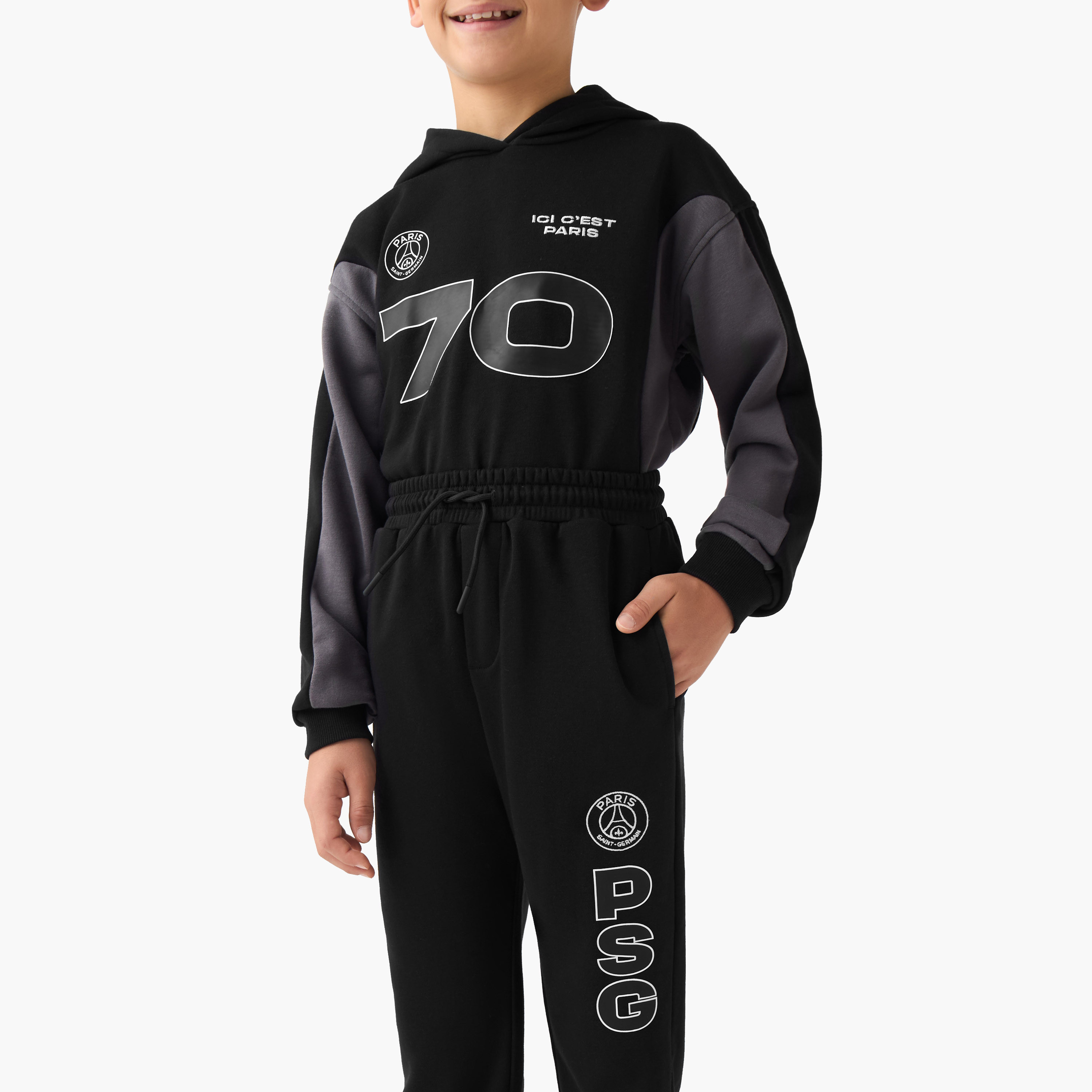 Juniors Boys Sweatshirt and Joggers Set with Paris Saint Germain Print - Cotton Blend - Hood-boys-clothing-setsandcoords-image-5