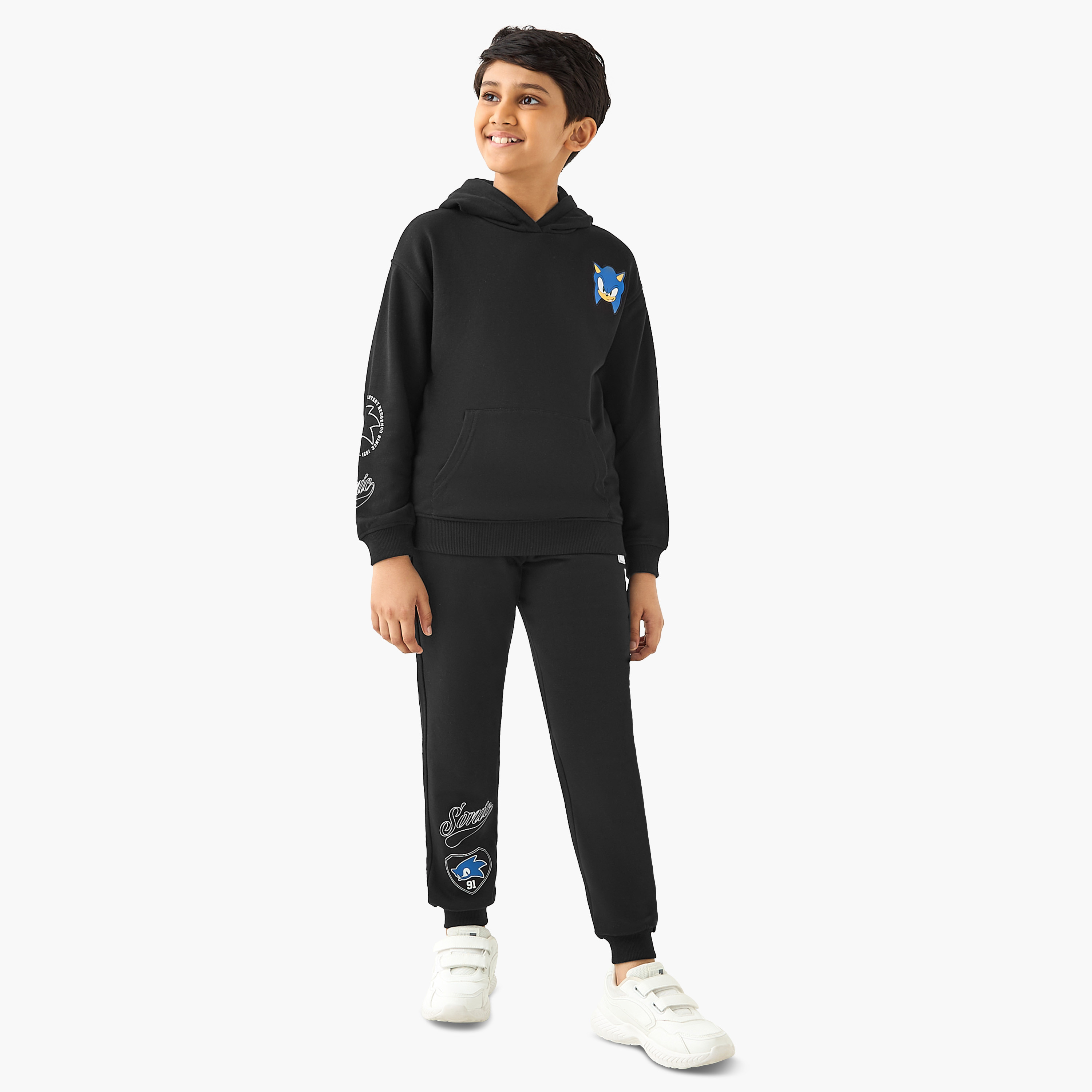 Sonic the Hedgehog Print Hooded Sweatshirt and Joggers Set-boys-clothing-setsandcoords-image-1